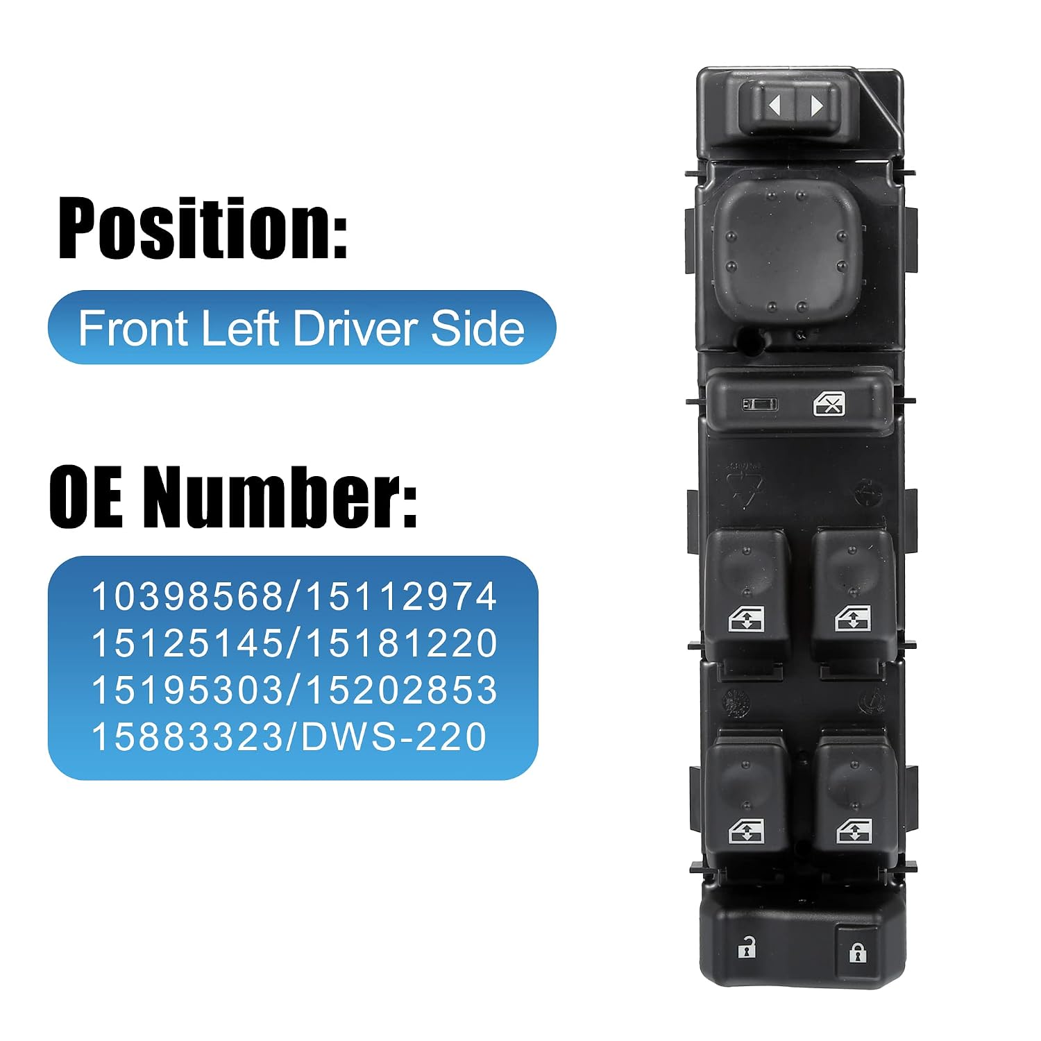 X AUTOHAUX 15883323 10398568 Front Left Drive Side Car Power Window Switch Button Panel Master Control Switch for GMC Sierra 1500 2003-2007