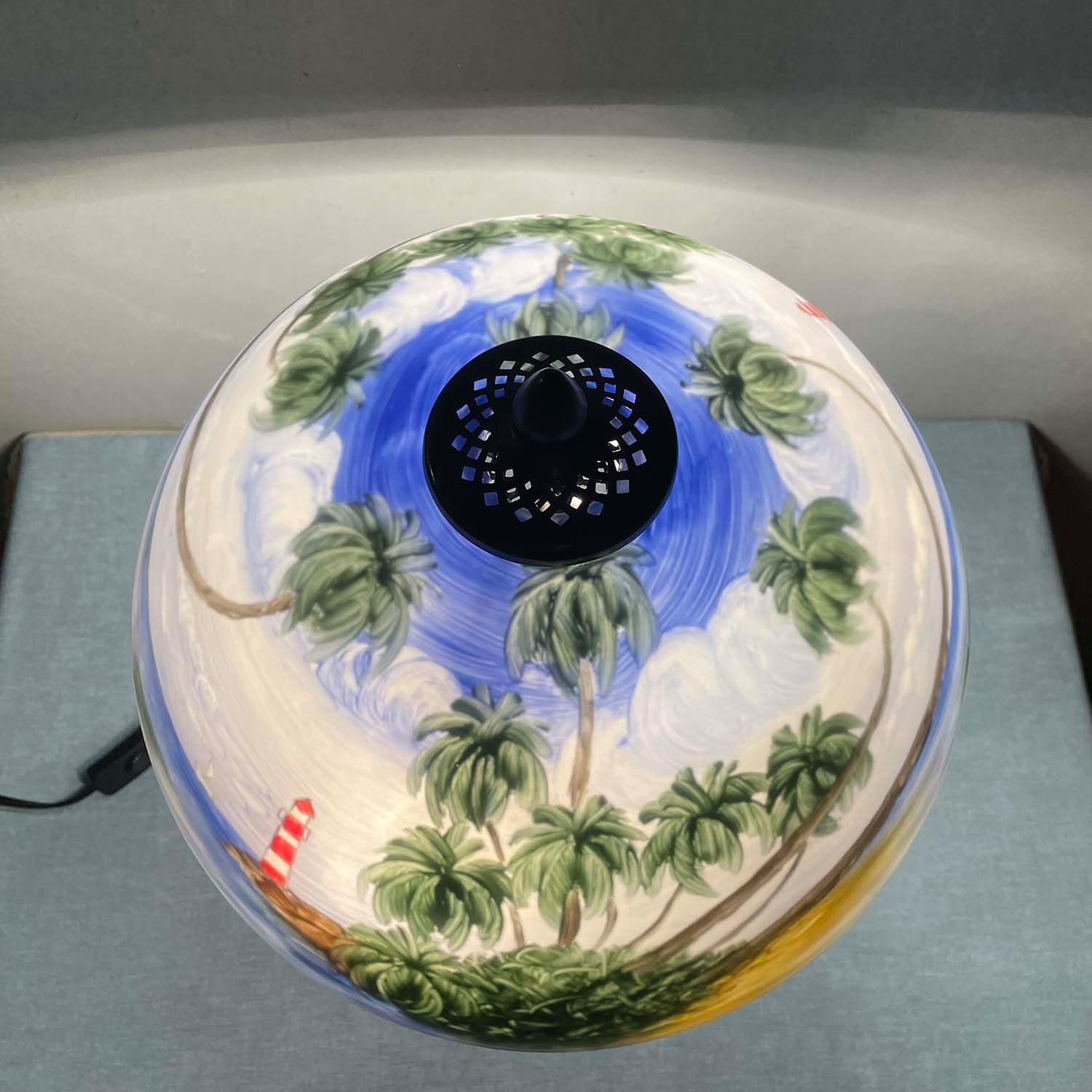 Bieye L10944 Coconut Trees Tropical Beach Hand-Painted Glass Table Lamp with Monkeys Harvesting Coconuts Lamp Base for Home Decor