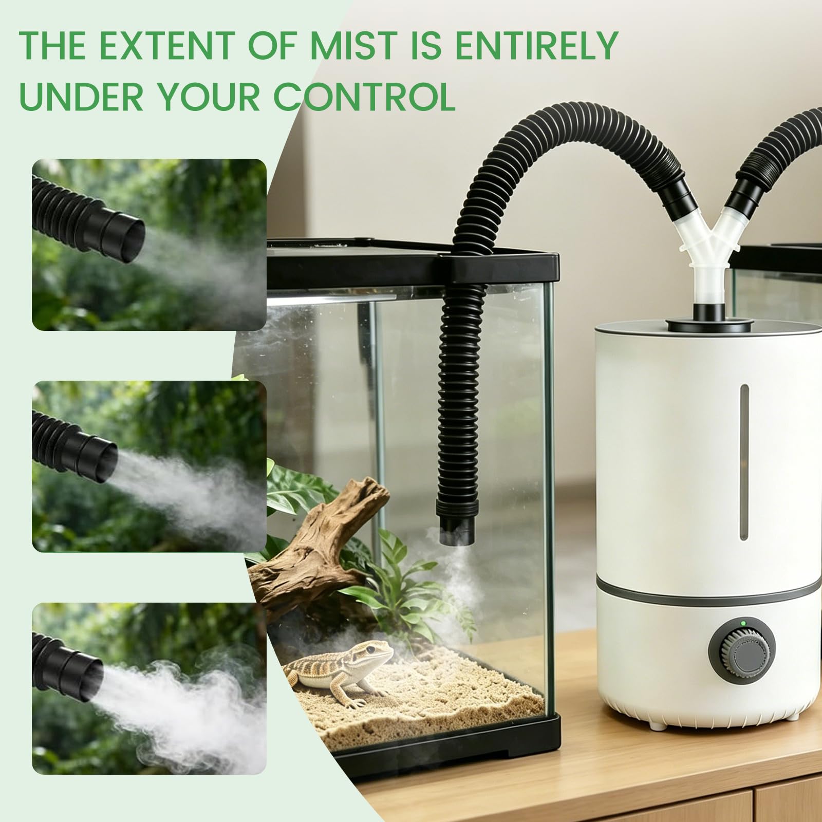 Umidificatore per rettili, 4 l, nebulizzatore per rettili, con 2 tubi estensibili, nebulizzatore per terrario con uscita da 280 ml/h, design silenzioso, protezione da interruzioni di corrente