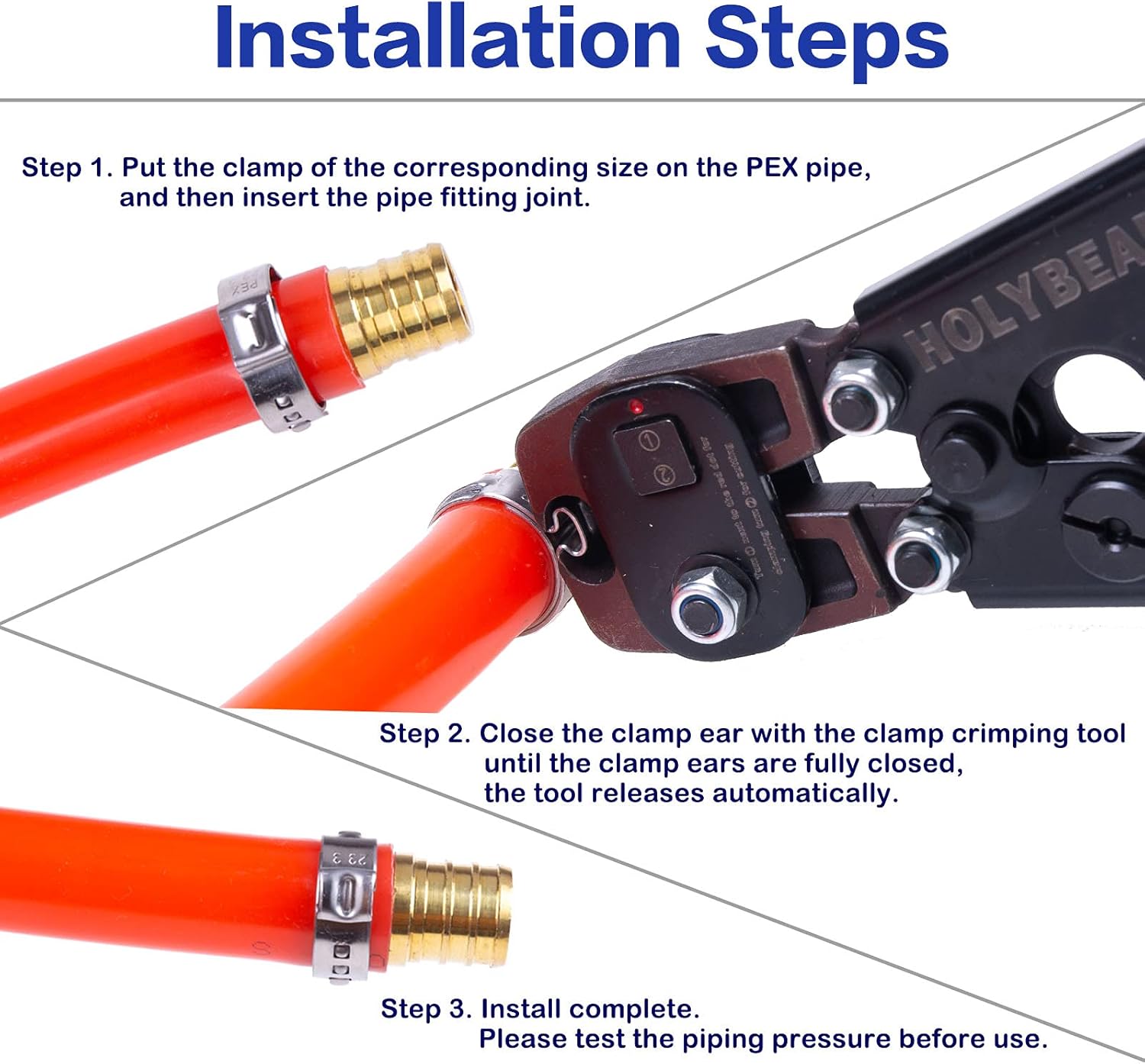 HOLYBEAR 1/2 Inch PEX Cinch Clamp, Stainless Steel Crimp Rings Pinch Single Ear Hose Clamps for PEX Tubing Pipe Fitting Connections (50 pcs)
