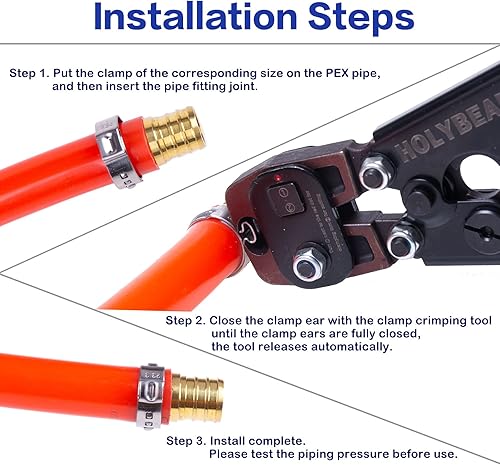Miniatura 4 de HOLYBEAR 50 abrazaderas PEX de 38 pulgadas de acero inoxidable con anillos de crimpado para conexiones de tubería PEX