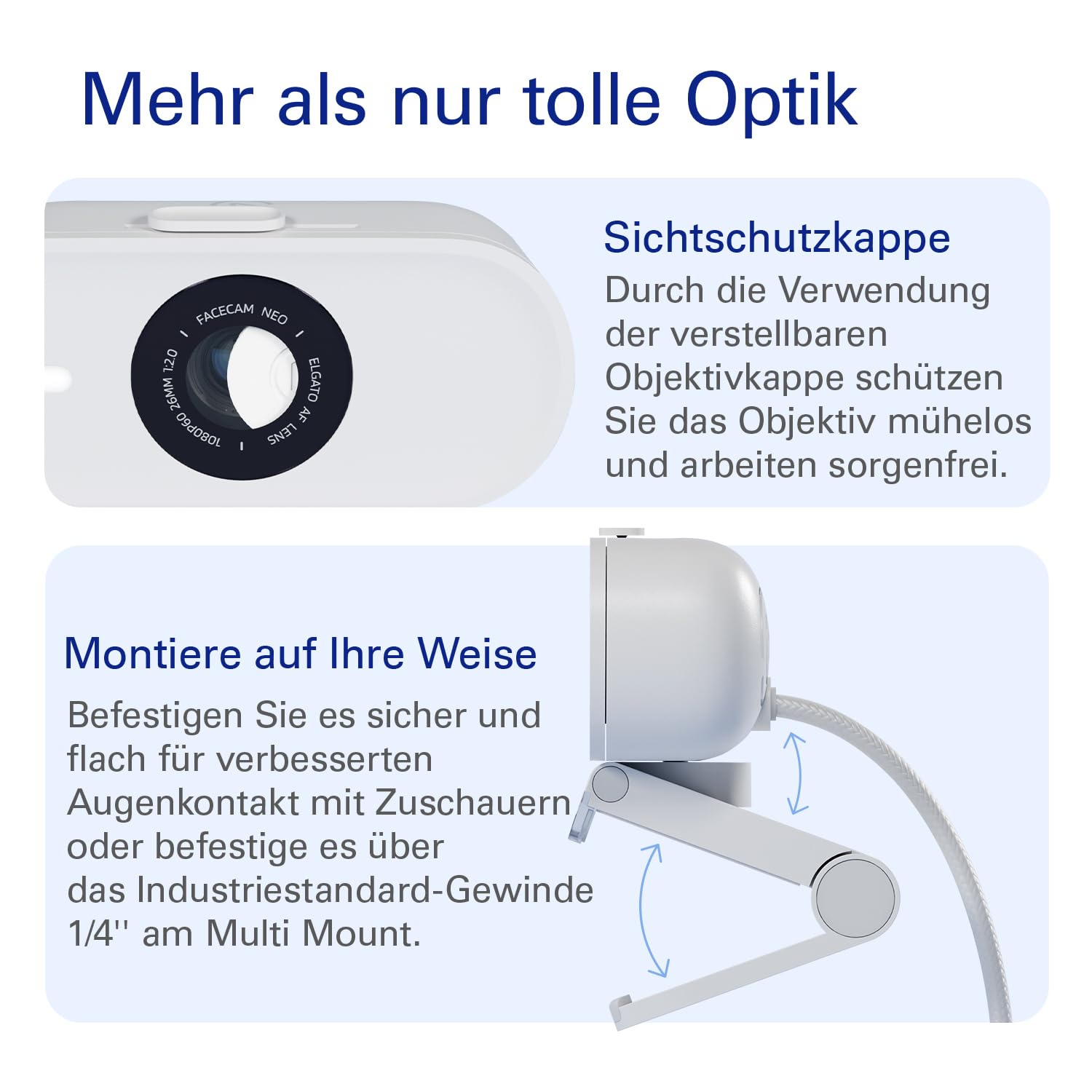 Elgato Facecam Neo Full HD-Webcam mit Sichtschutzkappe, Lichtkorrektur, USB-C, Plug & Play