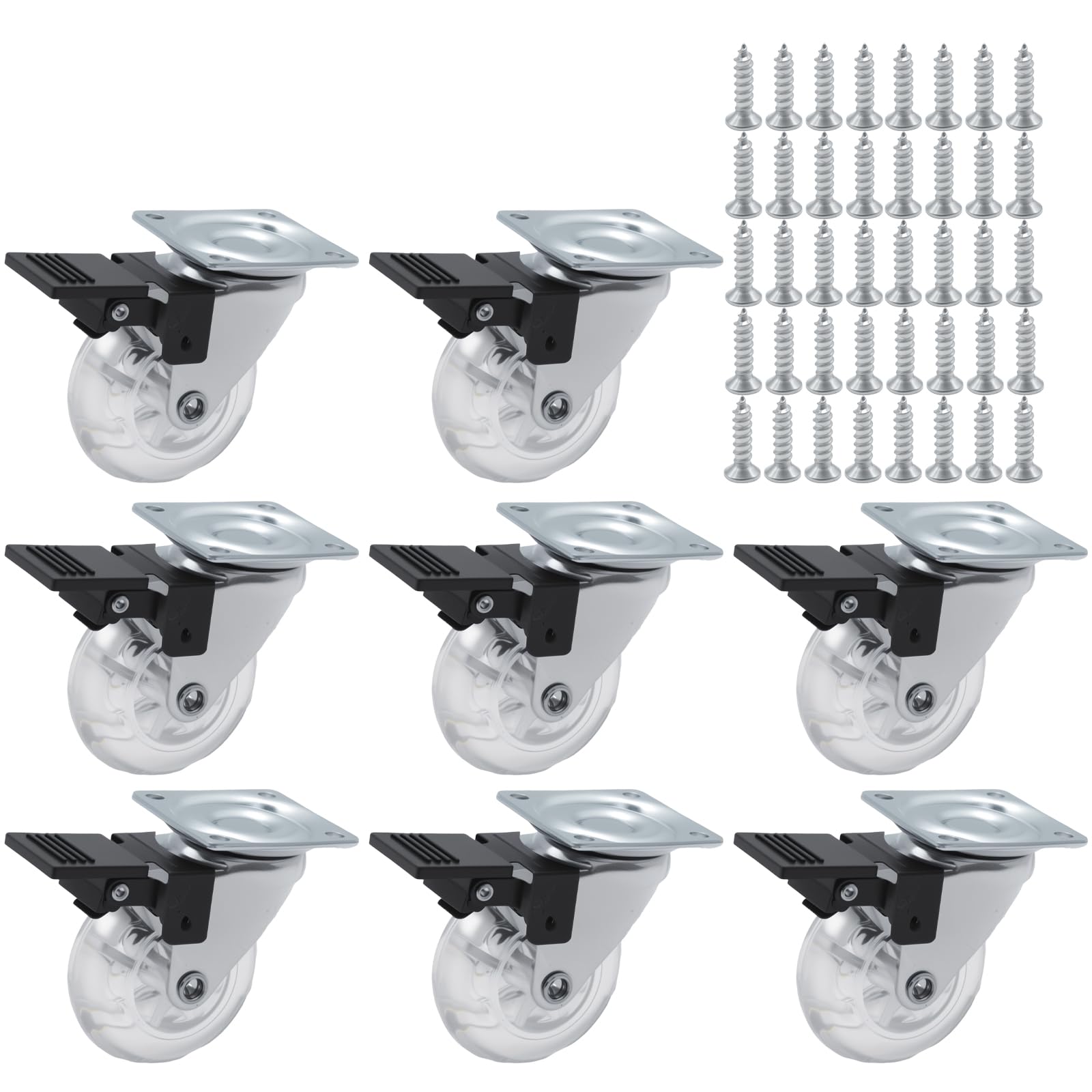 8er Set Möbelrollen, 50mm Lenkrollen mit Bremse, Tragfähigkeit 160 kg 360°Drehung, Schwerlastrollen Klein, für Palettenmöbel, Couchtische