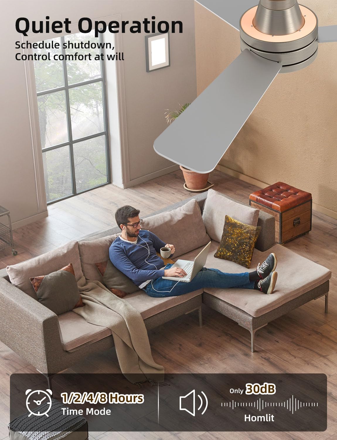 42 RGB Ceiling Fan with Light Music Sync Smart Fan with Alexa Google App Control Low Profile Flush — view 7