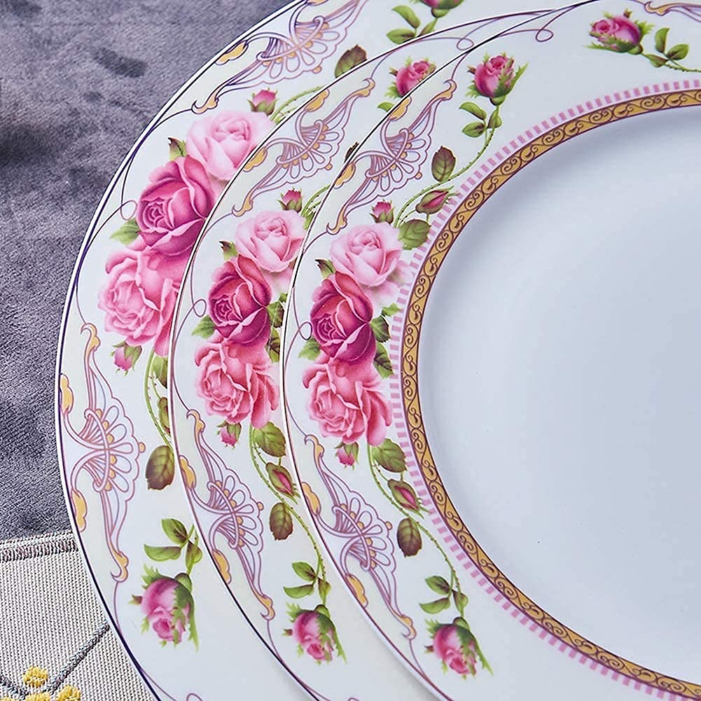 Geschirrset „Blumen“ Aus Knochenporzellan, Porzellangeschirr-Set (Teller/Schüsseln), Keramik-Essgeschirr-Sets, Feines Geschirr-Sets, Spülmaschinen- Und Mikrowellengeeignet, Mehrfarbig, 56-Teiliges Se