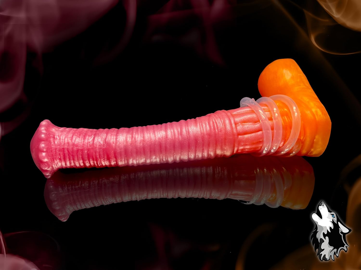 FlirtyDawg Fantasy Horse Mustang Pegasus Monster Adult Anal Sex Toys Platinum Silicone Dildo Unicorn Amur Color Rose & Orange with Cumtube - Handmade in USA (12 inch)