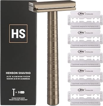 Authentic Product/Manufacturer IncludedHENSON SHAVING AL13 Shaver MILD TAN with 5 Replacement Blades Entry Model High durability, minimal skin irritation, and deep shaving possible