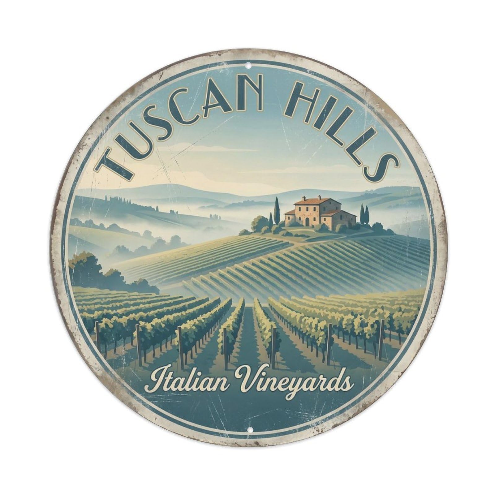 Vintage Travel Tuscan Hills Vineyards Metal Tin Sign
