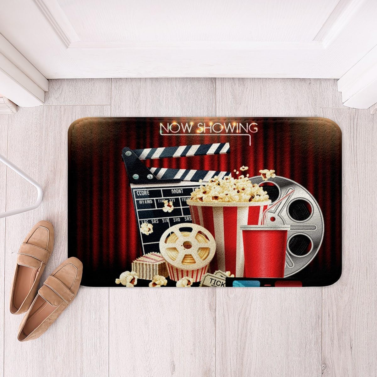 Movie Theater Decor Bathroom Rugs Vintage Cinema Door Mat for Boys Teens,Cinema Scenes Rug Filmstrip Printed Home Decorative Kitchen Mat 20"x32",Movie Theater Cinema Personalized Home Decor image 4