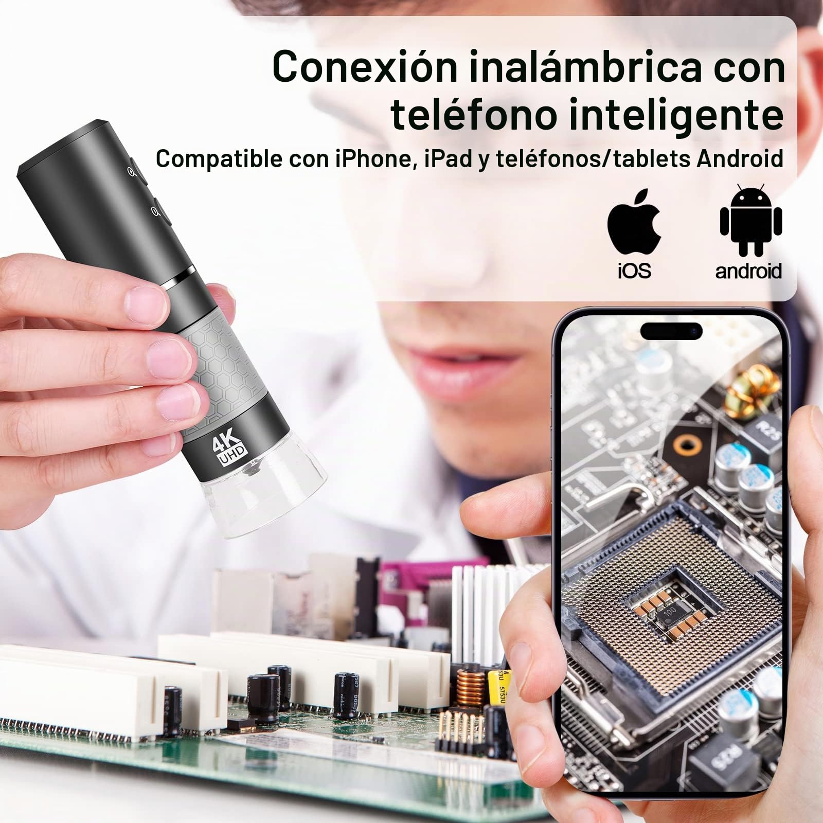 CáMara Digital Microscope 4k WiFi para iPhone, Android Phone Y Windows Mac Pc, 3840x2160p, Microscopo De Mano InaláMbrico, Microscope PortáTil, para Adultos Y NiñOs