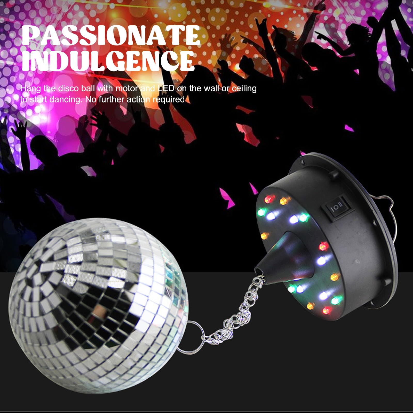 Sfera da discoteca 12 cm con motore e LED, Sfera a specchi rotante con 18 perline LED, alimentata a batteria, palla da discoteca con occhiello metallico, decorazione palla da discoteca per feste