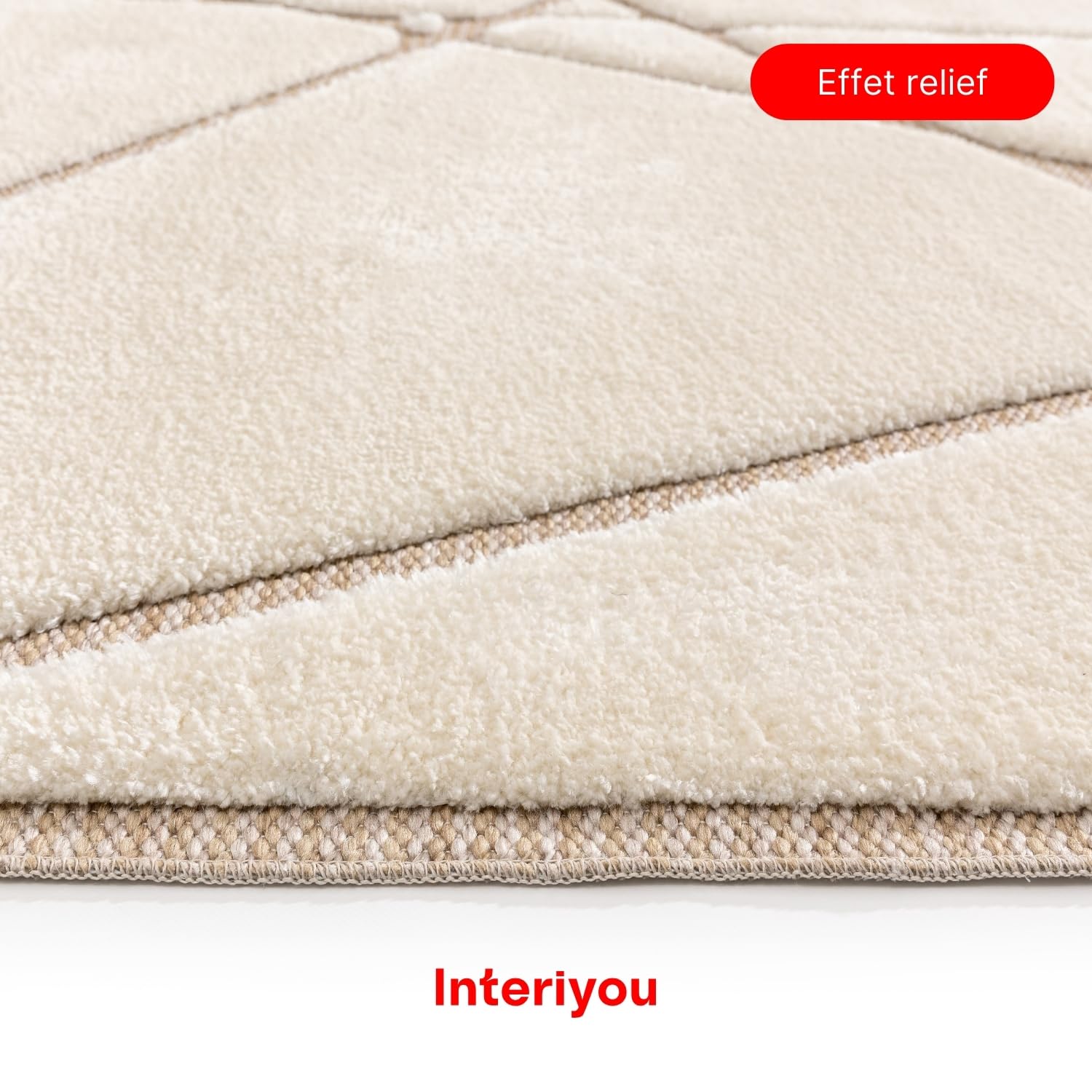 Interiyou Tapis Salon Verona - 160x230 Crème/Beige - Poils Longs avec Effet 3D - Motif géométrique - Intérieur pour Chambre, Bureau, Couloir - Facile à Entretenir