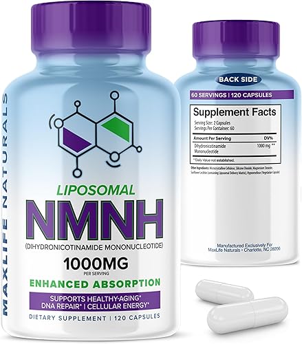 MAXLIFE NATURALS NMNH liposomal 1000mg - Suplemento de apoyo NAD+ - Mononucleótido de dihidronicinamida biodisponible - 120 cápsulas