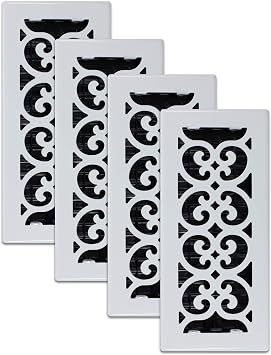 Decor Grates 4-Pack Scroll Design Floor Register, 4x10 Inches, Painted White FS410-WH