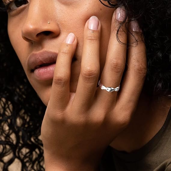 Calmi Ring for Women, Pure Copper Adjustable Powerful Natural Calmi Women's Energy Balance Relieve Anxiety Opening Ring, Menopausal Accessory (Silver)