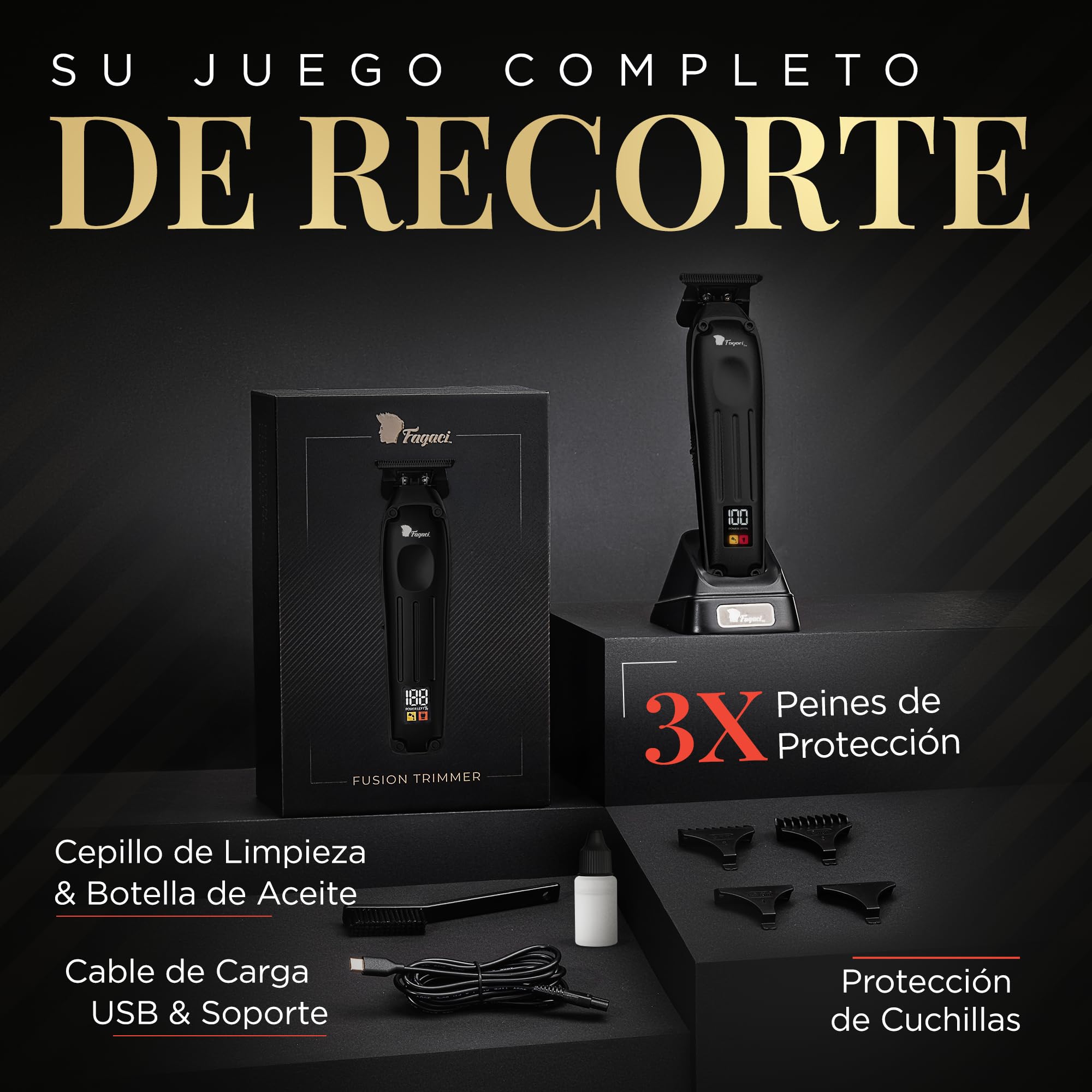 Fagaci Trimmer Profesional Zero Gap, Maquina de Cortar Pelo Hombre 0mm con 5 Veces más Duración del Filo, Cortapelos hombre con Motor sin Escobillas, Cortadora de Pelo Hombre con Cuchilla en T