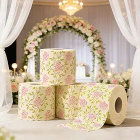 Rolo de papel higiênico com estampa rosa, estampa floral de cor natural, tecido decorativo de banheiro para decoração de banheiro, guardanapos de decoração de quarto de hóspedes, suprimentos de festa
