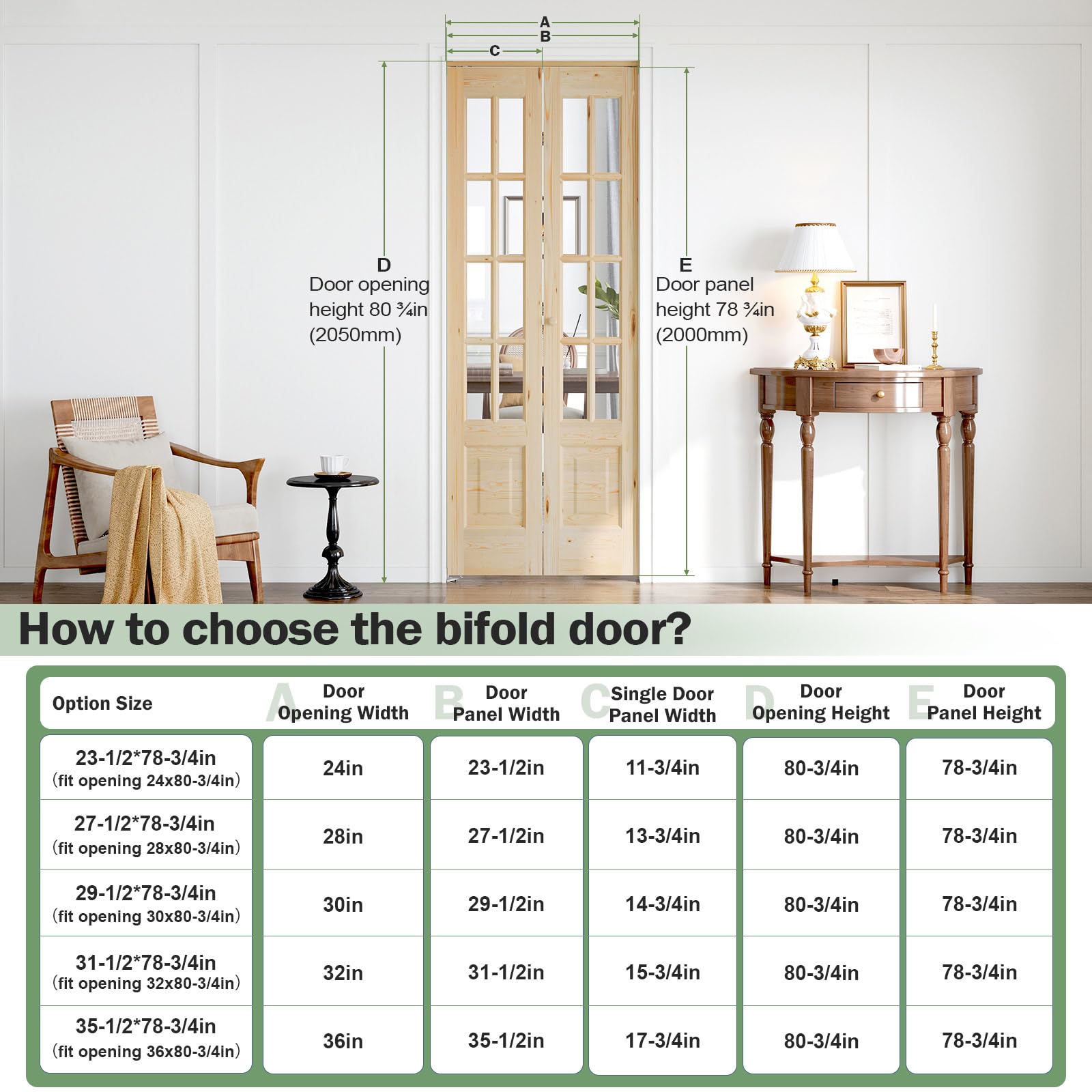 Condition photo showing New/Like New for Bifold Doors for 32"×80" Opening, Clear Glass French Interior Folding Barn Door with Concealed Hardware Kit Included, Spruce Wood Support DIY Dyeing, Preassembled Door, Save Space