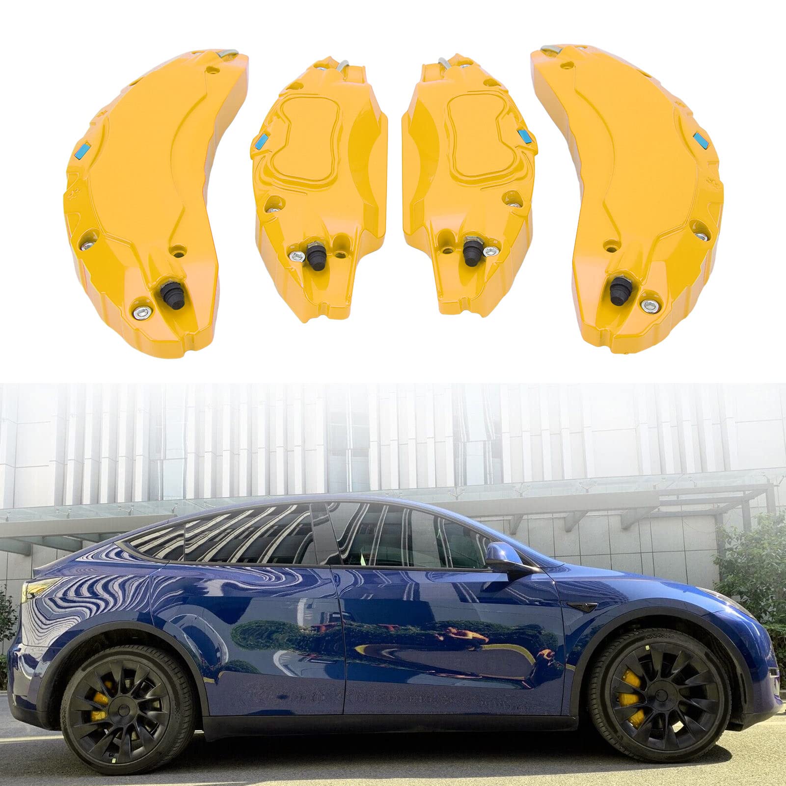 4 Pezzi Copri Pinza Auto,Copri Pinza Freno, Dimensioni Mozzo Ruota Copri Pinza Freno Rosso Sostituzione Protezione Pinza Freno a Disco in Lega di Alluminio Per Modello 3 18 Pollici 19 Pollici(giallo)