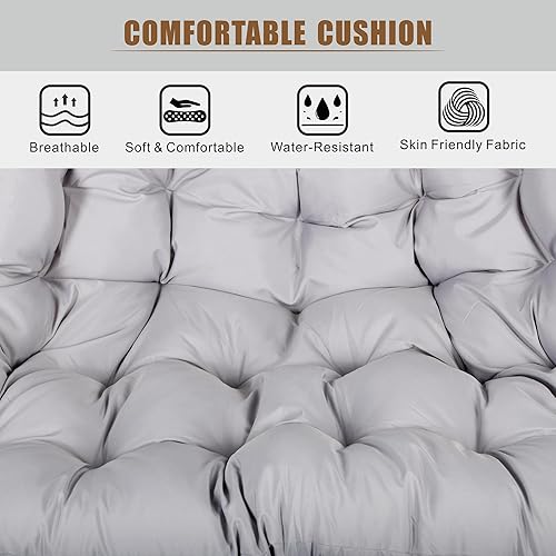 Miniatura 6 de Silla colgante doble con soporte, hamaca de patio con cojín para dormitorio, balcón, jardín, interior, exterior