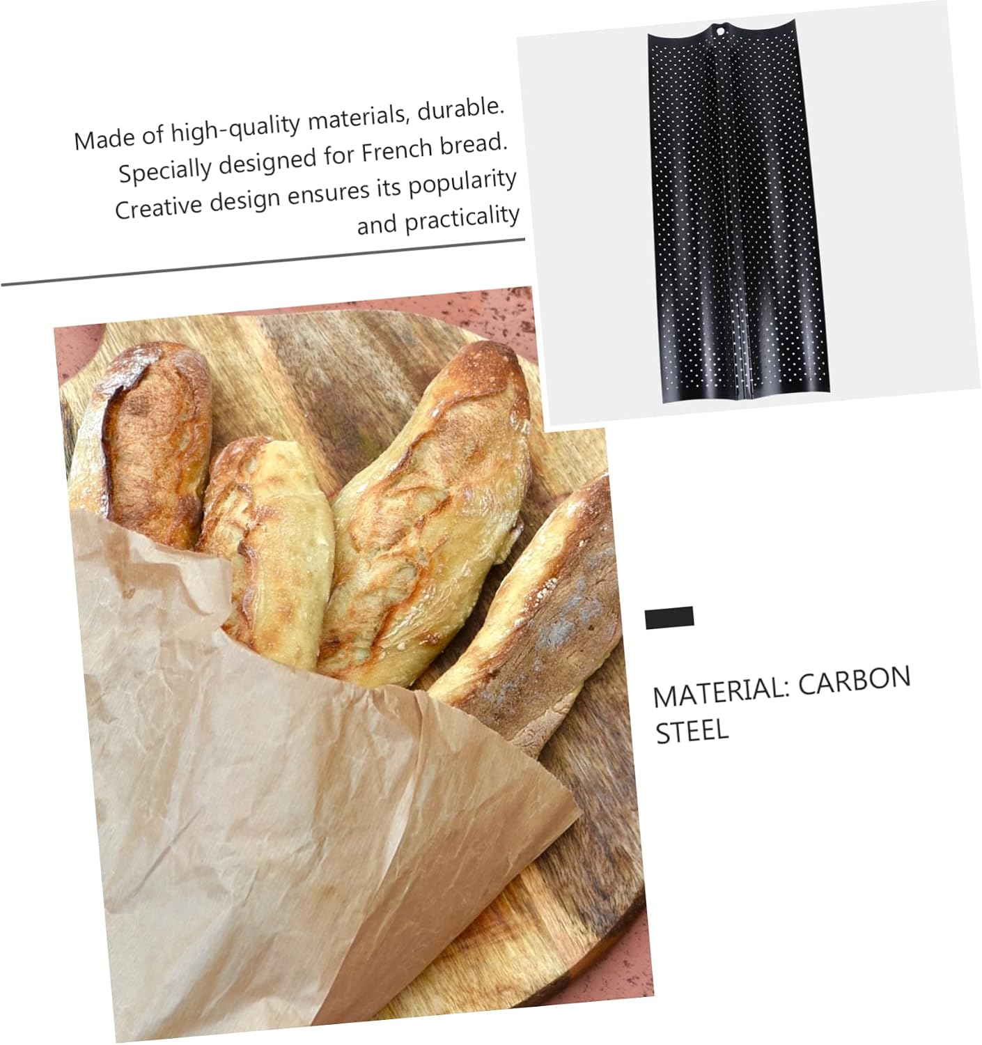 Alipis Baking Mould for Bread Sticks Non-stick Kitchen Baking Tool Small with Slots for French Baguettes Easy to Clean Design for Home Bakery Use Black