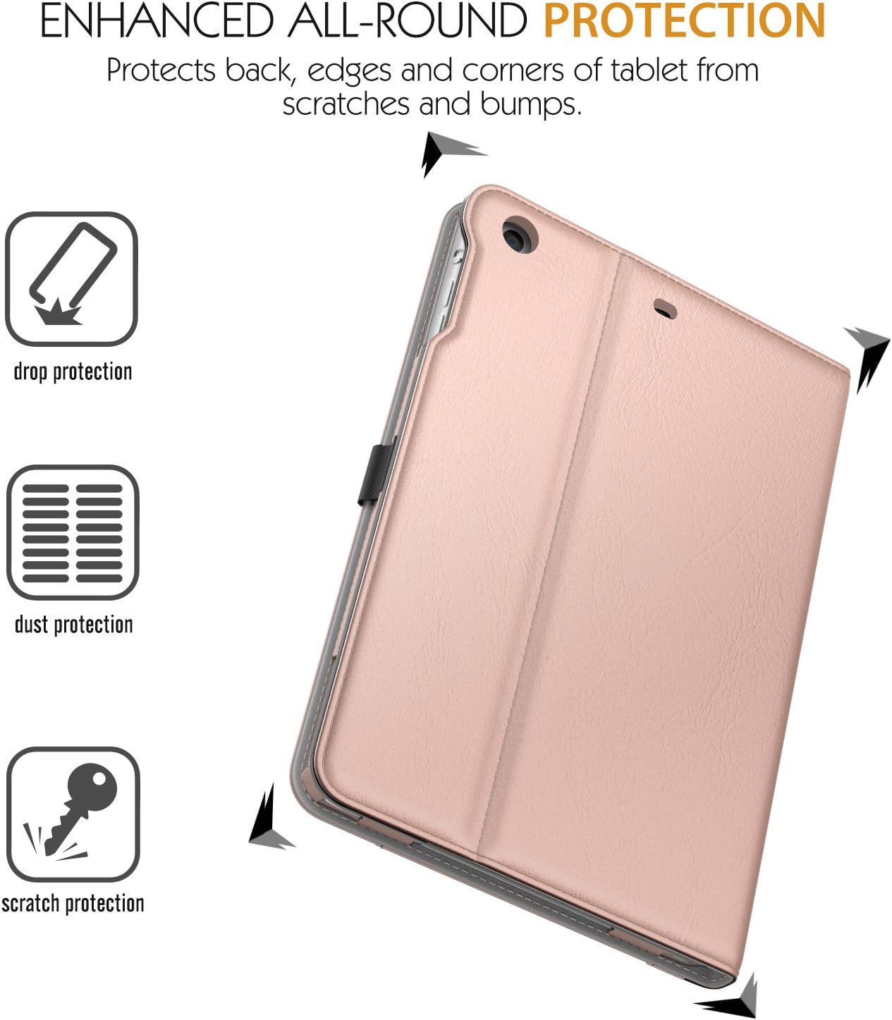 MoKo Case Fit iPad Mini 3/2/1, Slim Folding Stand Folio Cover Case Compatible with iPad Mini 1/Mini 2/Mini 3, with Auto Wake/Sleep and Document Card Slots, Multiple Viewing Angles, Rose Gold