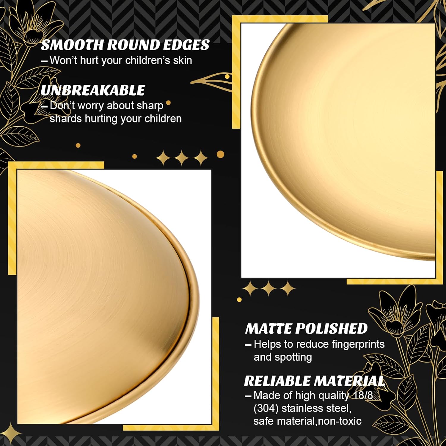 Uiifan 40 Pcs 304 Stainless Steel Dinner Plates Gold 8 Inch Platter Serving Flat Metal Dessert Salad Camping Plates Kitchenware Dinner Dishes for BBQ Snack Steak Food Serving Dishwasher Safe