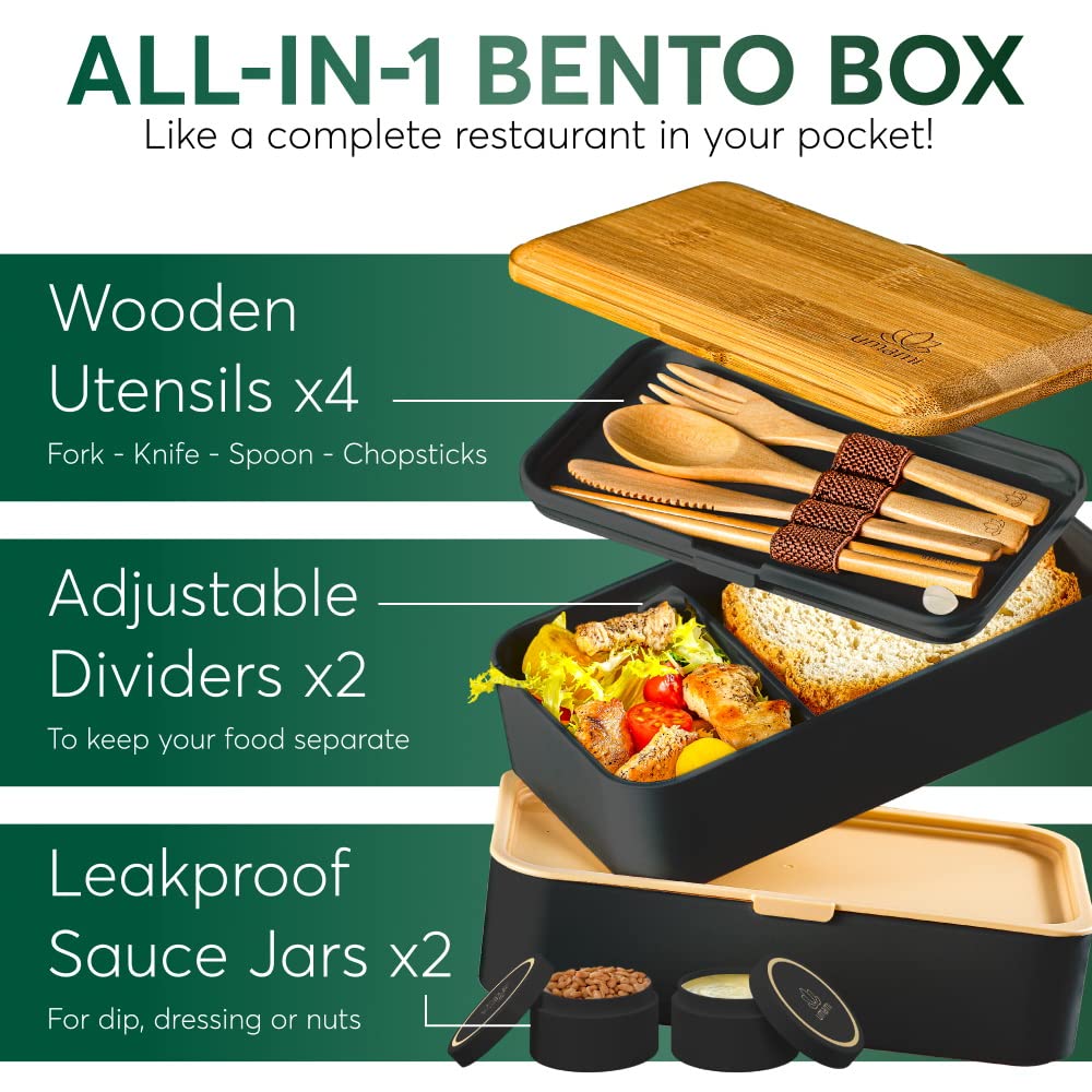 Amazon.com: UMAMI All-in-1 Bento Box Adult Lunch Box with Cutlery Set  (40oz) Great as Salad, Snack, or Sandwich Containers, or a Cute Japanese  Bento Lunch Box for Kids with Food Compartments and