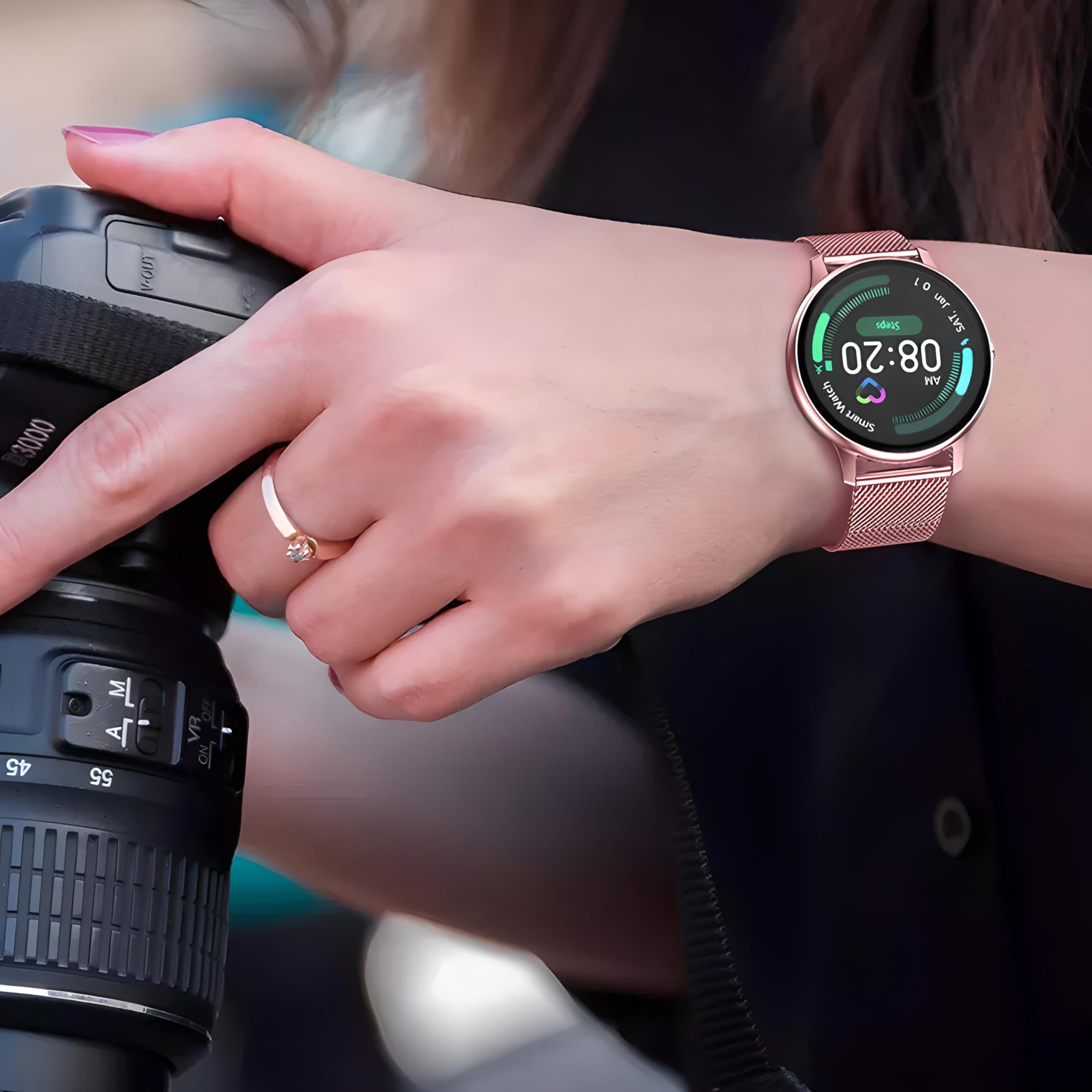 Retoo Smartwatch z dotykowym ekranem 1,54" Funkcja telefonu Zegarek sportowy z systemem Android Powiadomienia o połączeniach Urządzenie Śledzące Bluetooth Licznik kroków dla Kobiet i Mężczyzn Różowy