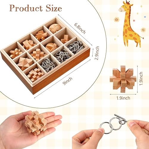 Miniatura 5 de Yilloog Juego de 45 piezas de rompecabezas de madera 3D que incluye rompecabezas de metal y madera para desafiantes rompecabezas para adultos y