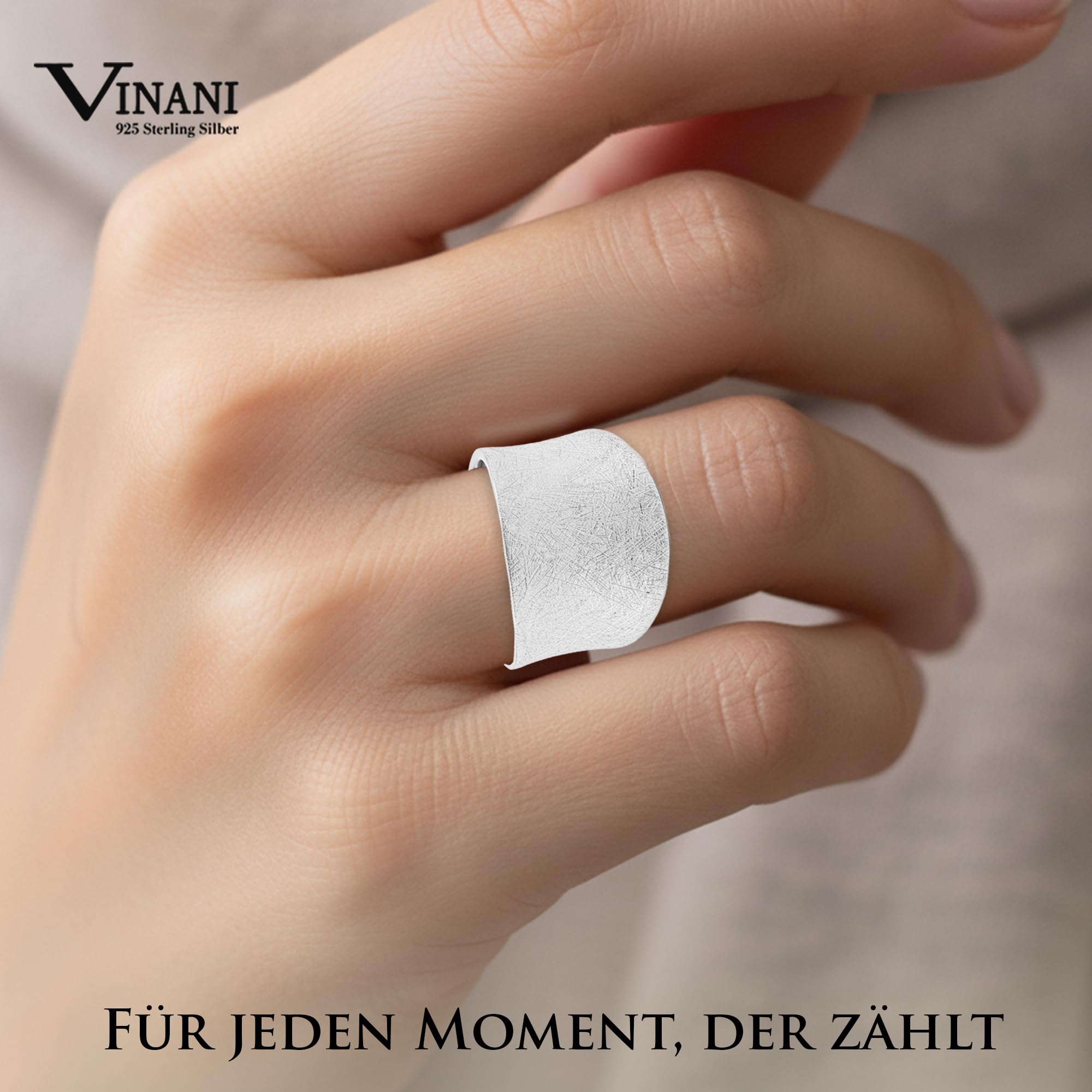 Vinani Bague bombé simple brossé large massif Argent Sterling 925 2RMX