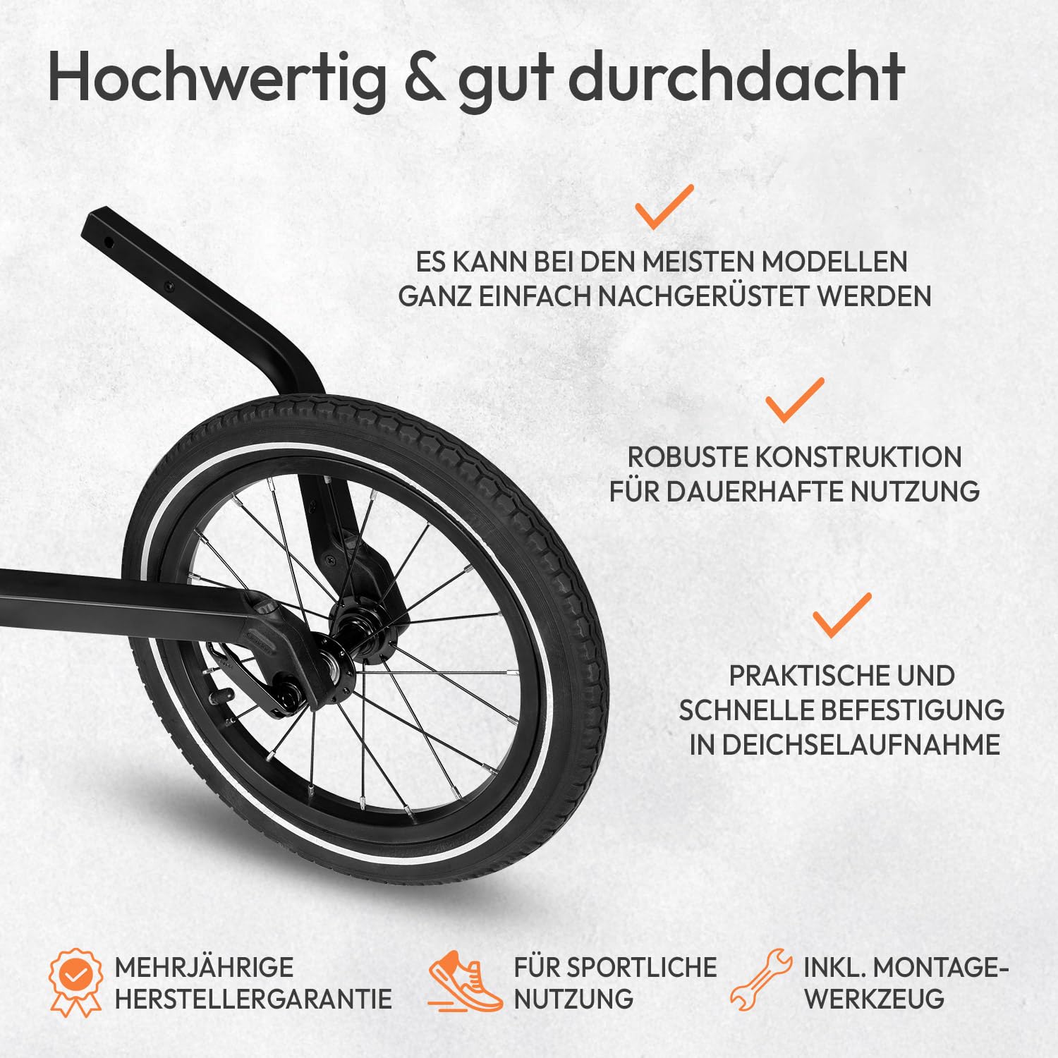 Qeridoo 14" Joggerrad für Zweisitzer 2022 | Zubehör für Fahrradanhänger | Jogger-Umrüstsatz | Laufrad-Set für sportliche Nutzung