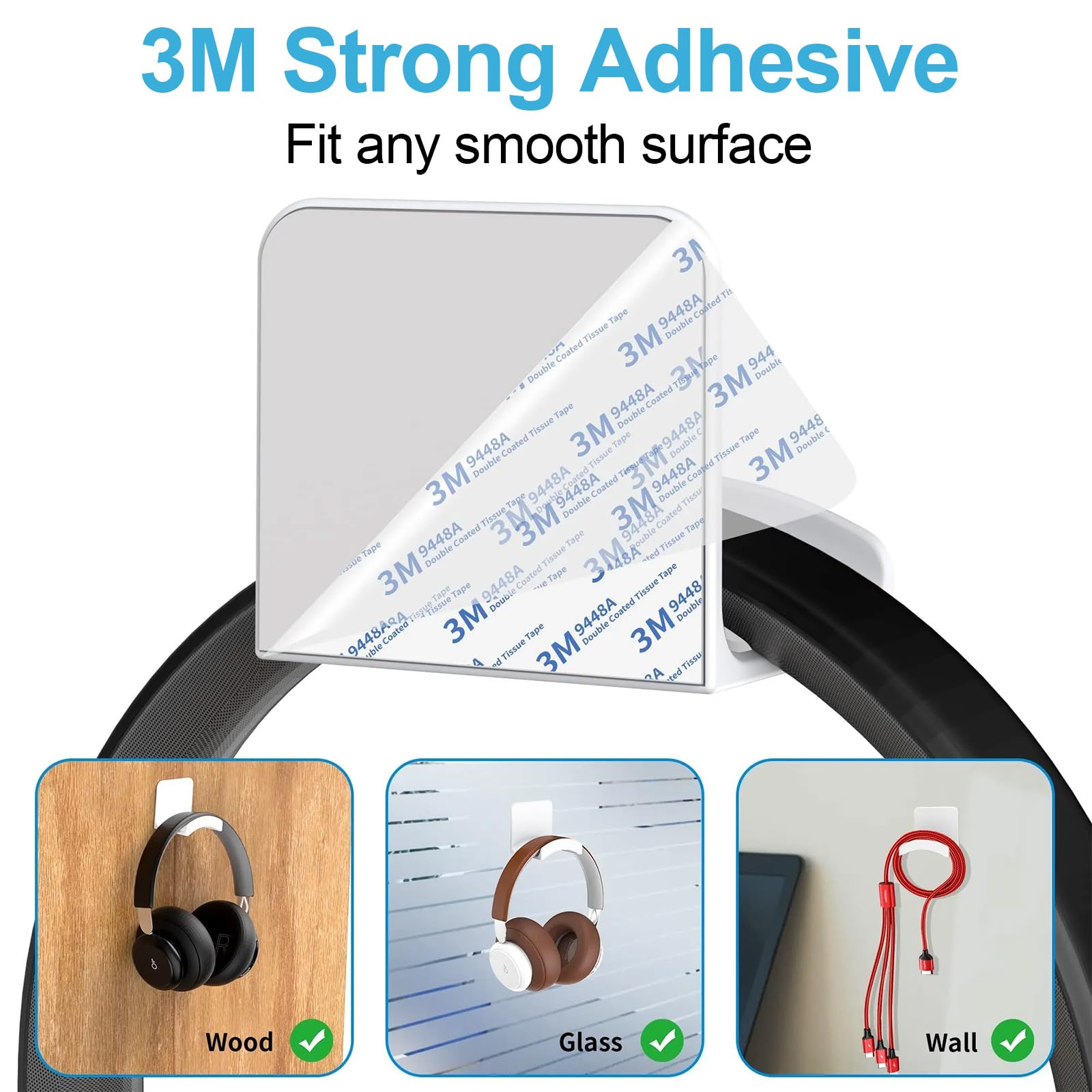 2 Pezzi Supporto Cuffie, Porta Cuffie da Scrivania, Supporto Cuffie Gaming, Universale Gancio Appendi Cuffie Staffa, Supporto da Parete per Cuffie, per Tavolo, Parete, Vetro, Metallo