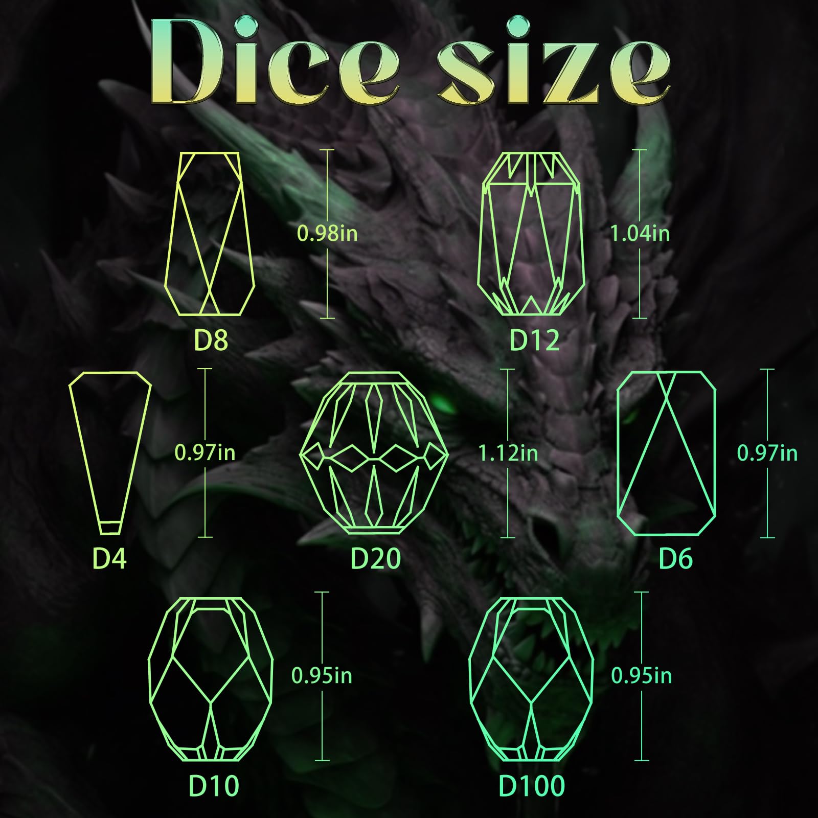 FONVGOGO Dés JDR pour Donjon et Dragon, Set de Dés JDR 7 Pièces des Stonehenge Résine Polyédriques DND Dice Set (Vert et Or)