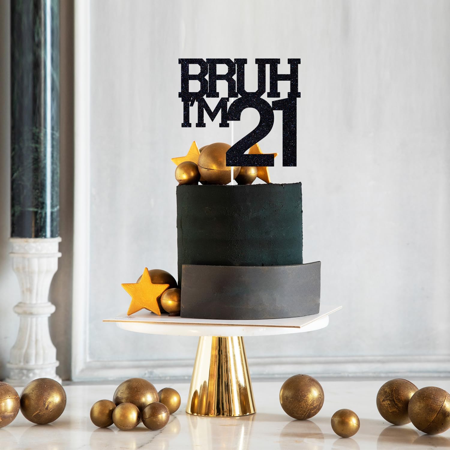 This Guy Is Officially 21 Cake Topper - Men's 21st Birthday Decor Black Glitter
