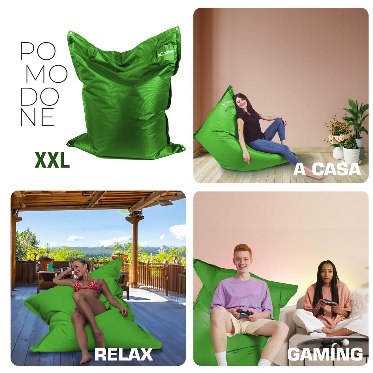 pomodone Pouf Poltrona Sacco Grande, Puffo per Sedersi Ergonomico, Pouf a Sacco Morbido in Tessuto Impermeabile, Antimacchia Comoda Poltrona a Sacco, Made in Italy pouf Verde