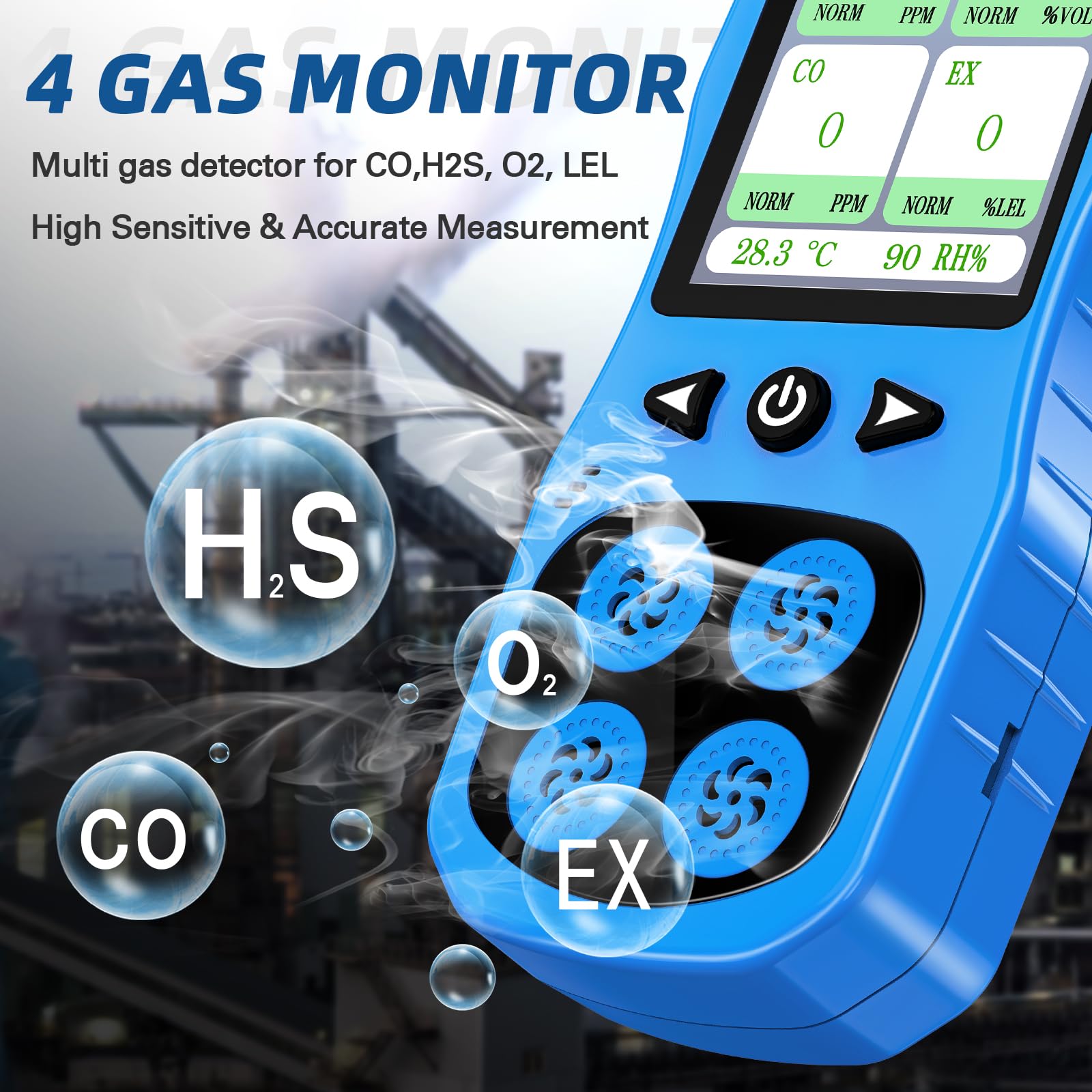 ZYKYCX Portable 4 Gas Monitor Multi Gas Detector for H2S, CO