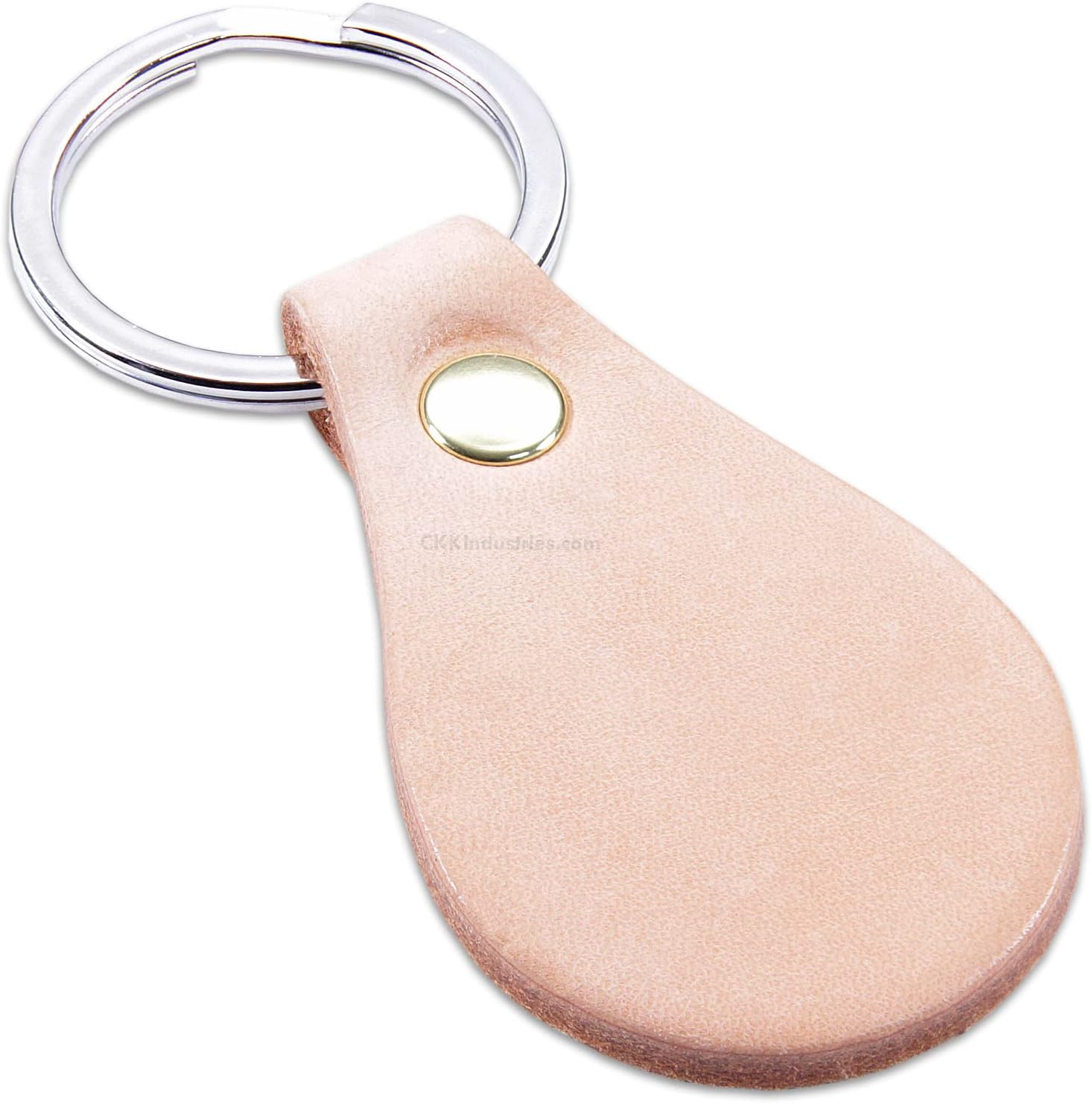 Leather Key Fob Kit - Cowhide - Natural - (8-9oz) - Rivet (Brass Finish) - Key Ring (Nickel Finish) - (USA Made) - (15 Pack)