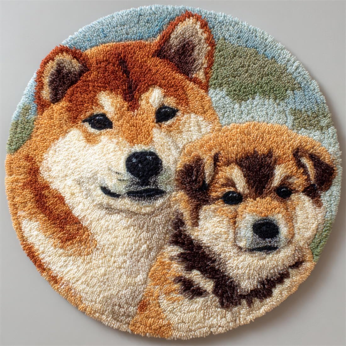 Rqwybcaxn DIY Rug Latch Hook Kits for Beginners Animal Cross Stitch Kit Cartoon Shiba Inu 60x60cm Round Washable Area Rug Bedroom Wall Hanging
