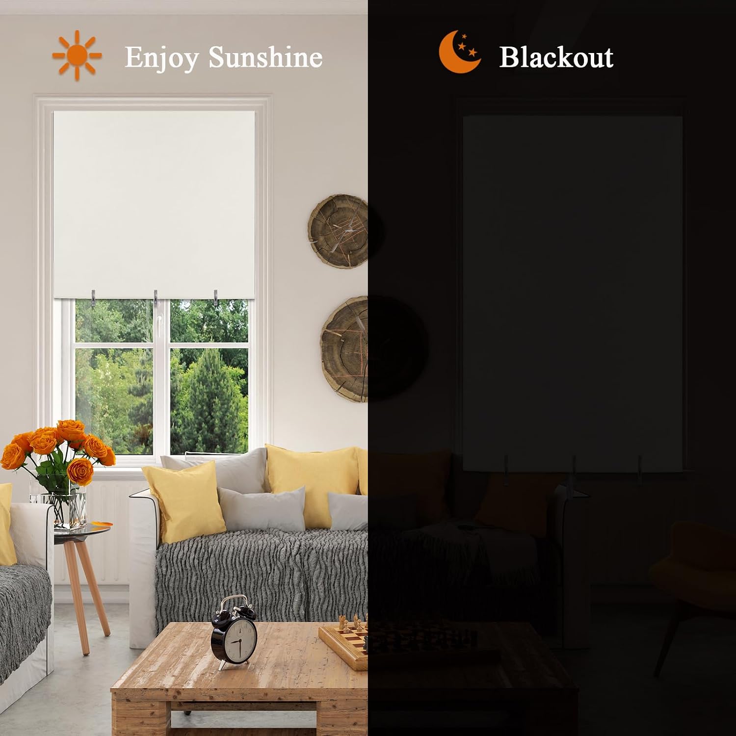 Blackout Shades No Drill Cordless Window Blinds Cut to Size Roll up Adjustable Easy to Install Stick on Self Adhesive Temporary Curtains for Indoor Bedroom Kitchen Bathroom Windows French Doors