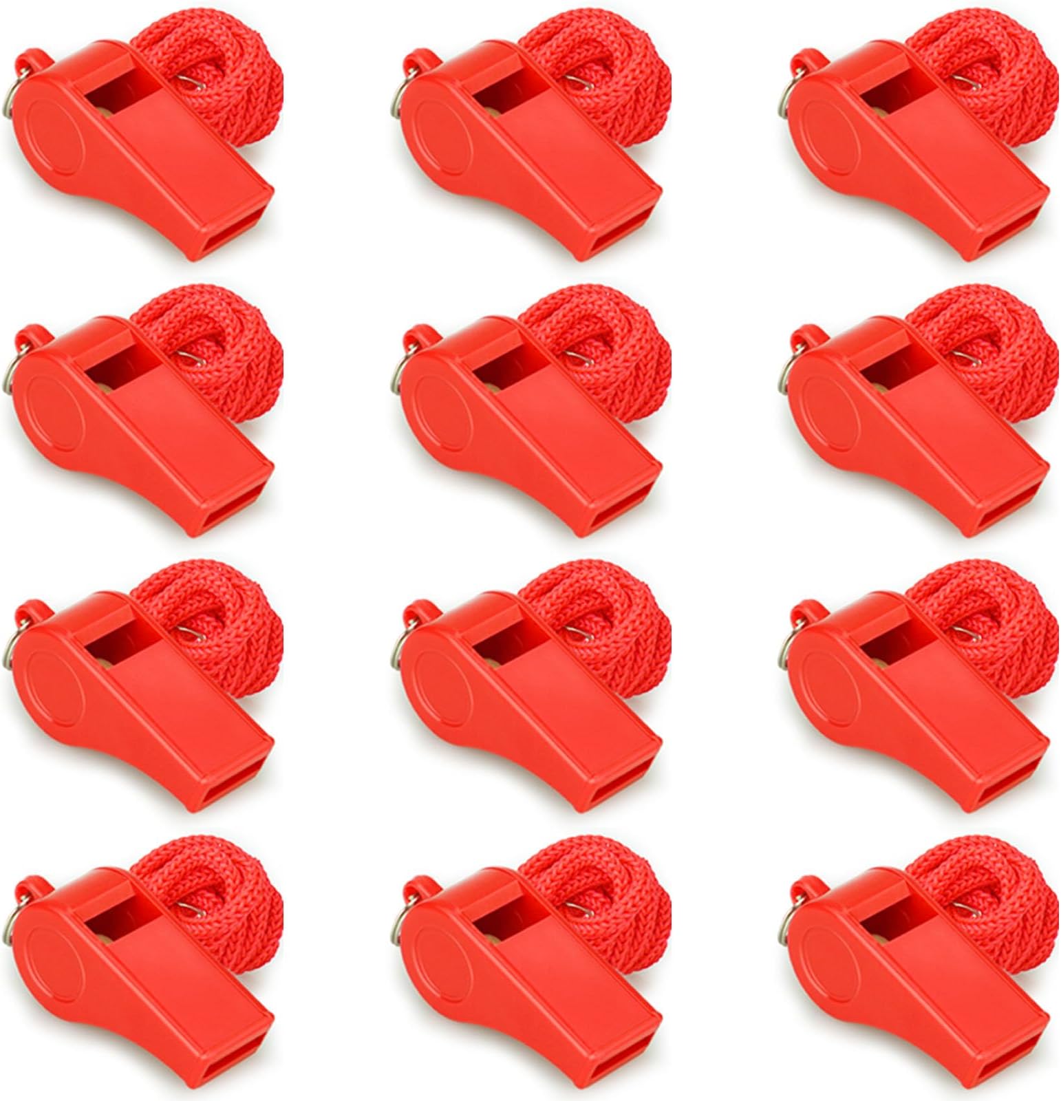 Whistle,12PCS Red Plastic Whistles with Lanyard, Loud Crisp Sound Whistles Bulk Ideal for Coaches, Referees, and Officials