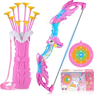 Bow and Arrow Set for Girls, Unicorn Toys Birthday Gifts for Girls Age 3-12 | Light Up Archery Toy Set with 10 Suction Cup Arrows, Target & Quiver, Indoor Outdoor Activity Toy Gifts for Kids Girls 4-6