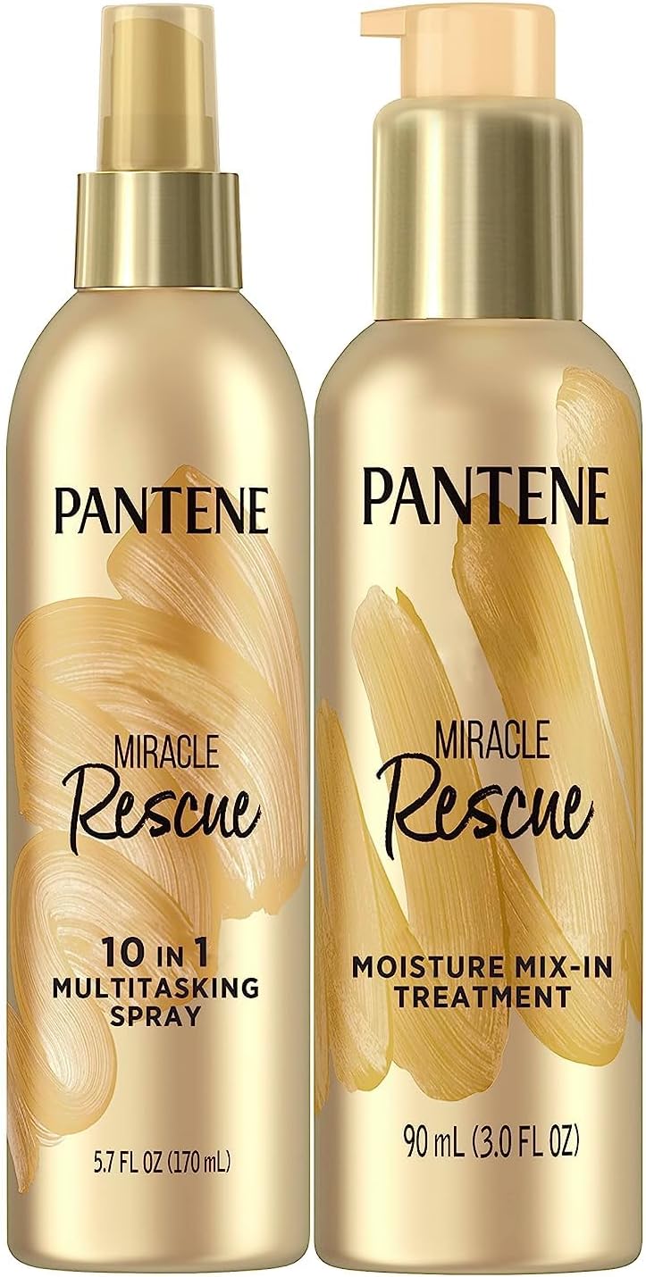 Pantene Hair Spray Miracle Rescue Leave In Conditioner Spray & Mix-In Treatment, Boost of Hydration for Damaged Hair, 5.7 Fl Oz and 3 Fl Oz Each