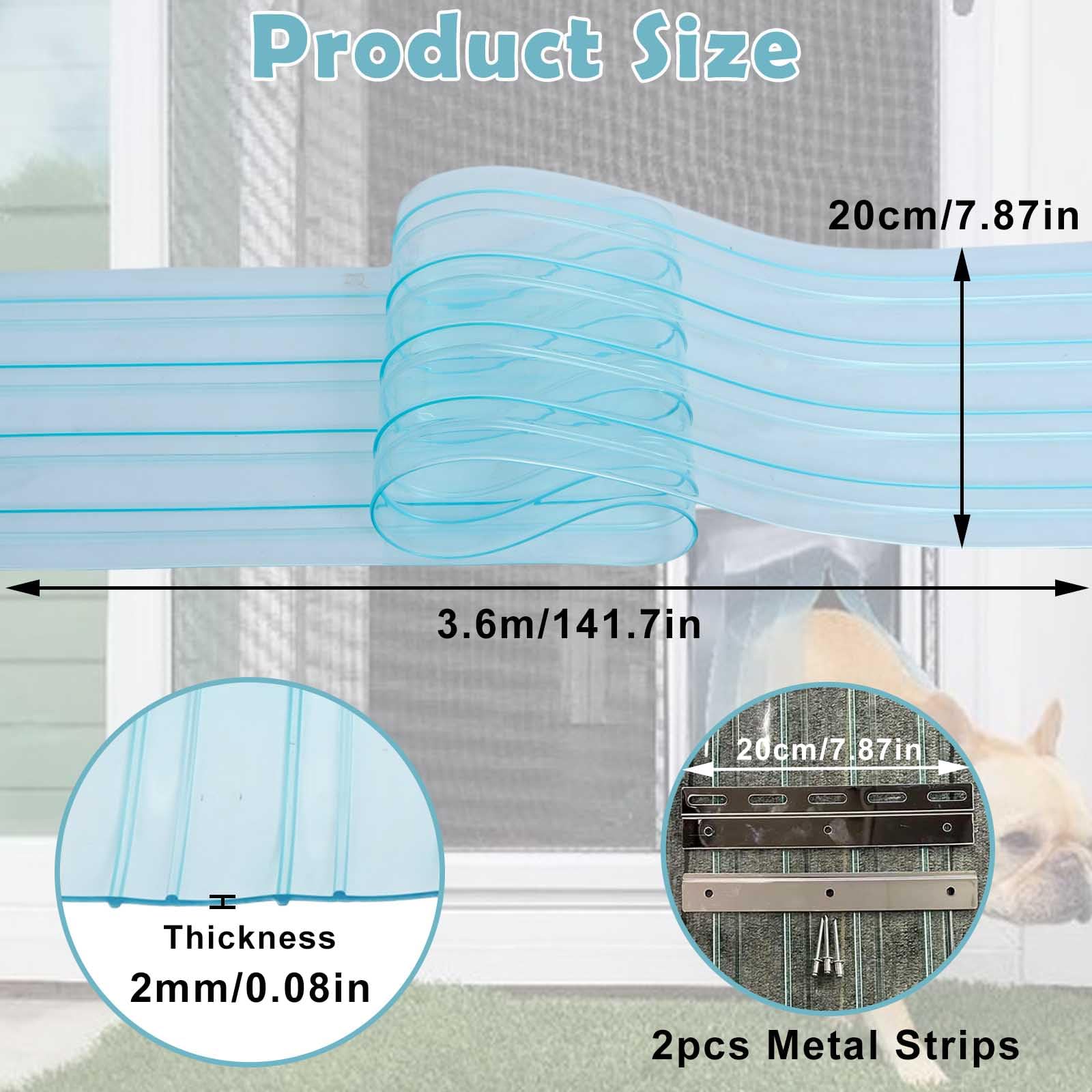 Gekufa Cortina de Puerta para Perro, Cortina de Lamas de PVC Transparente 3.6m*20cm (con 2pc Metálicas), Cortina de Tiras de Plástico para Puertas de Casa de Perros DIY