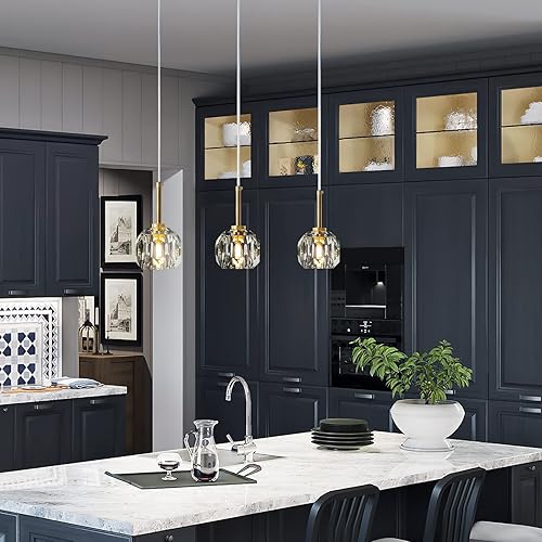 Miniatura 2 de LMQNINE Lámpara colgante dorada moderna para isla de cocina, mini candelabros de cristal, iluminación colgante ajustable para cocina, isla, comedor,