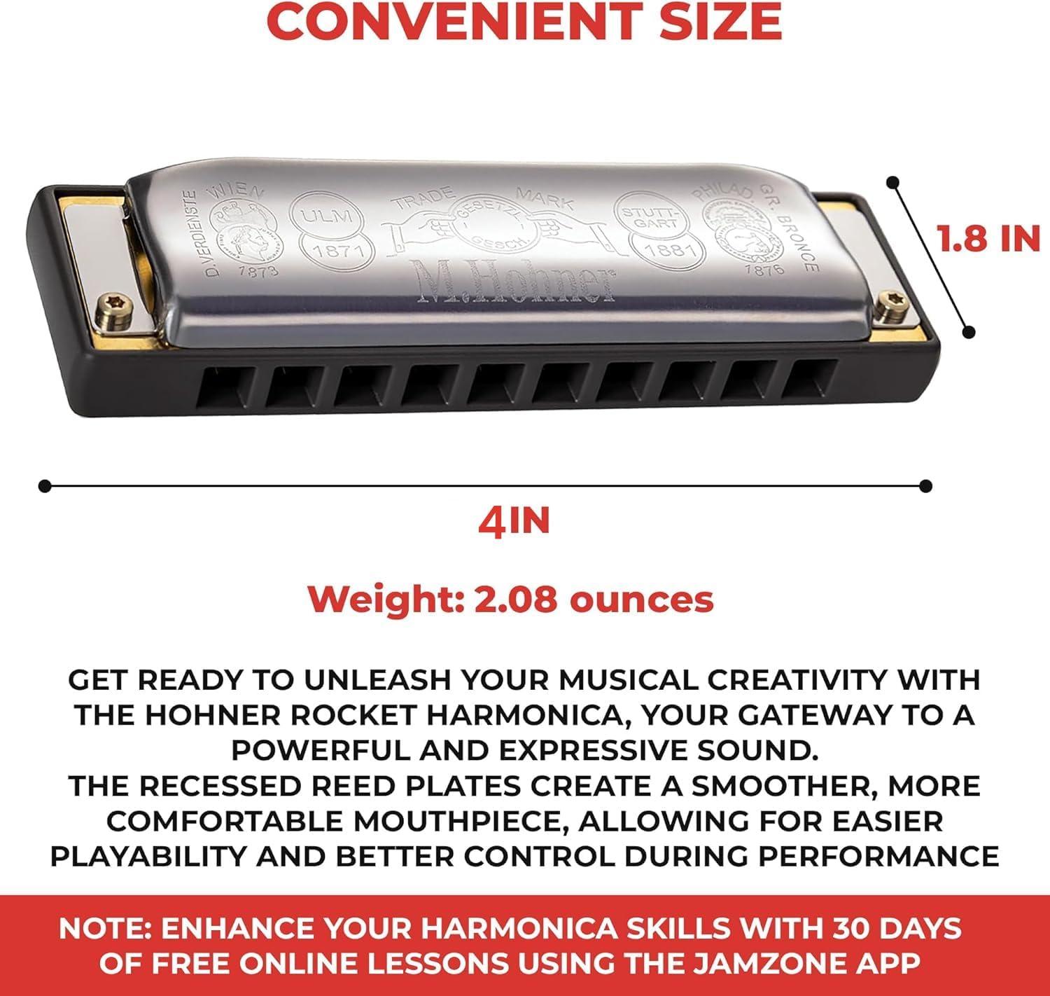 Hohner Progressive Rocket Harmonica - Key of C Bundle with Case, Pouch, and Austin Bazaar Polishing Cloth
