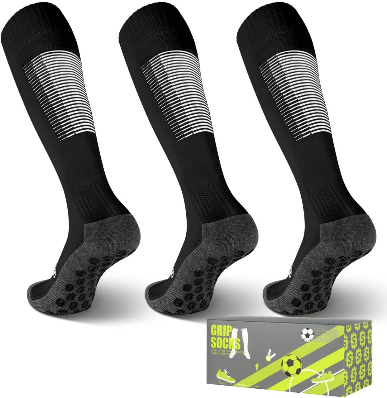 Supertrip 3 Pairs Grip Socks Soccer for Youth Kids | Anti Slip Knee High Sport Socks - Football Basketball