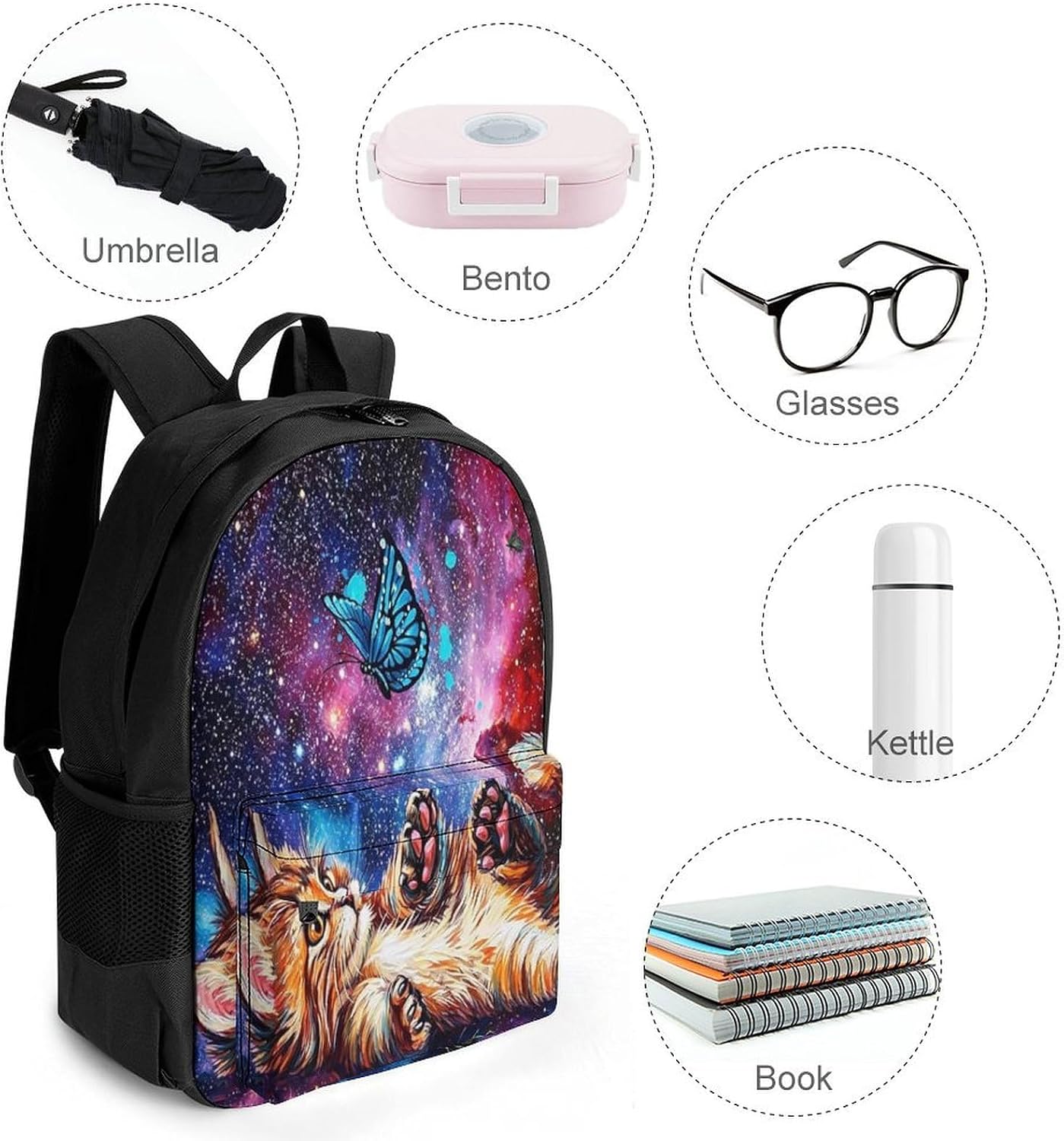 Cat Butterfly Backpack Daypack Travel Backpack | Lightweight Casual Laptop Backpack for Women Men Aesthetic Travel Bag for Weekender Business Hiking Outdoor