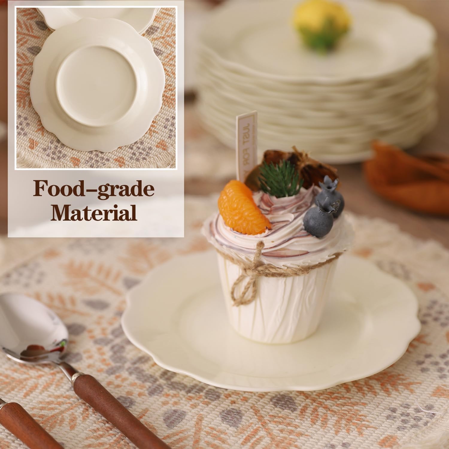 6 Inch Porcelain Small Dinner Plates Set of 18, White Leave Wave Rim Appetizer Plates, Dessert Salad Plates, Ceramic Serving Dishes for Cake, Snack, Ice Cream, Waffles, Microwave, Dishwasher Safe