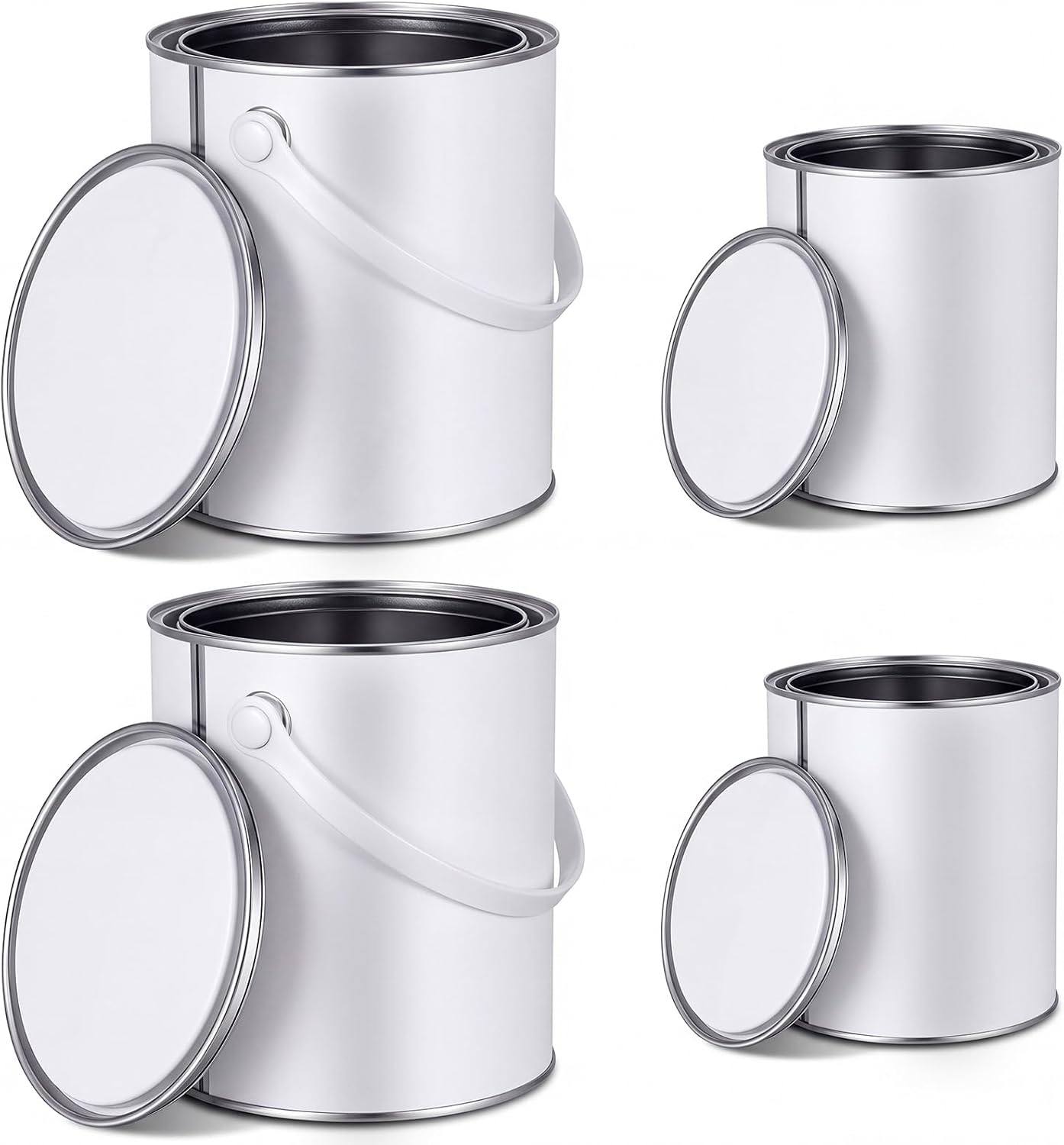 Zonon 4 Pcs Gallon and Quart Paint Cans Combo Pack Metal Paint Cans with Lids Unlined Paints Containers No Handle Empty Paints Buckets for Painting Pails (Silver)